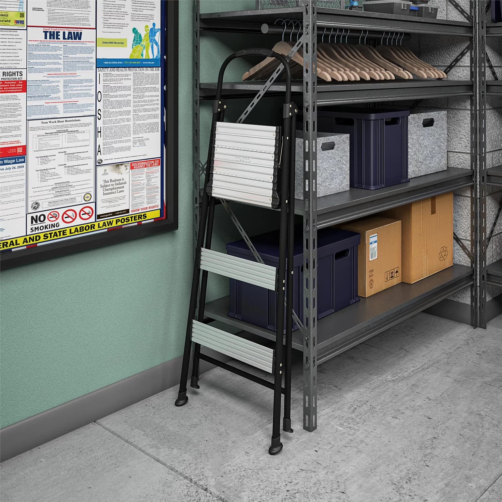 Ladders And Step Stool Efficient with Foldable, 8 Ft. 10 in. Max Reach (Black), Rubber Hand Grip - Black Aluminum Model 957155