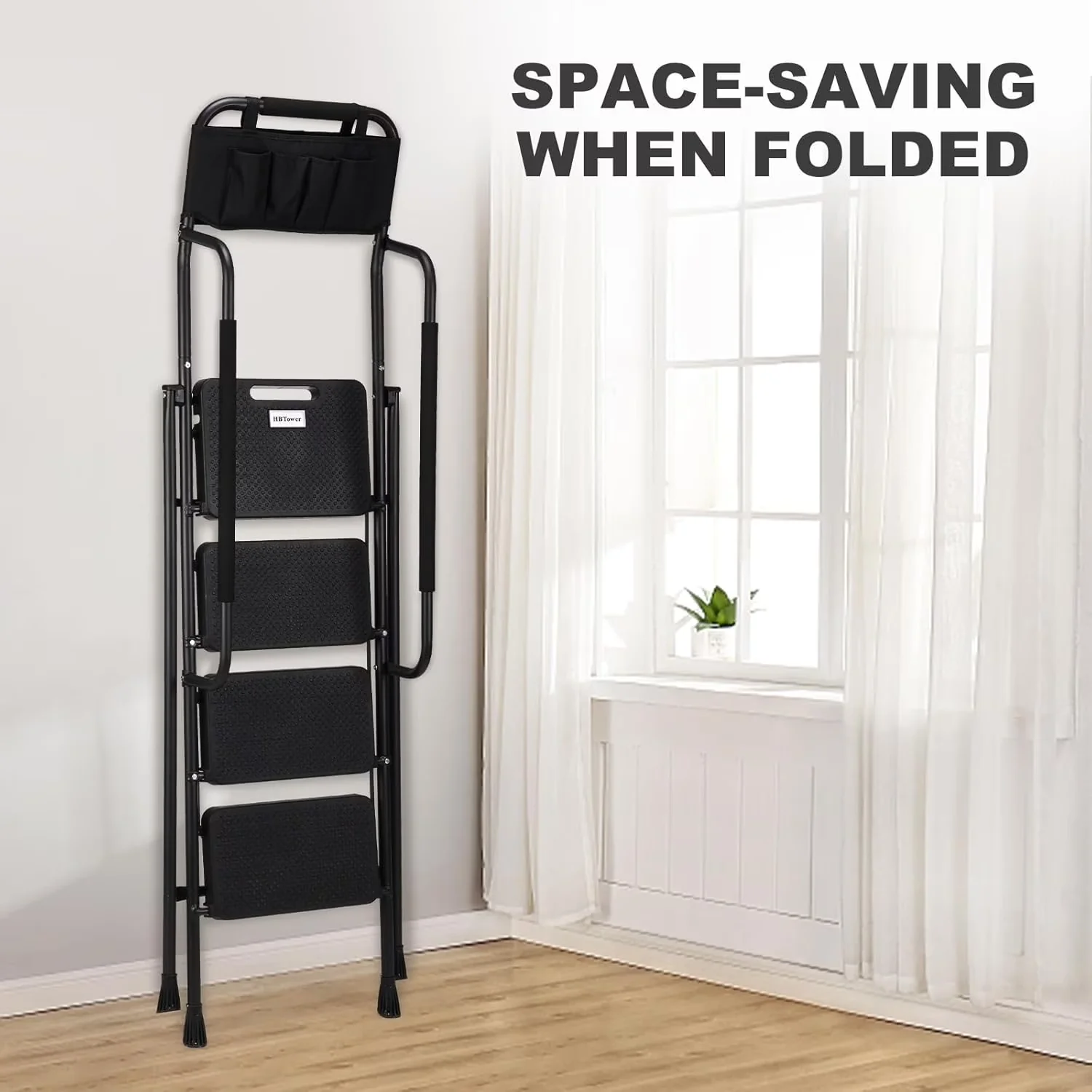 Ladders And Step Stool Premium with Metal Frame, Black, Handrails Tool Bag - Black 4 Step-Tool Bag Model 2A9999