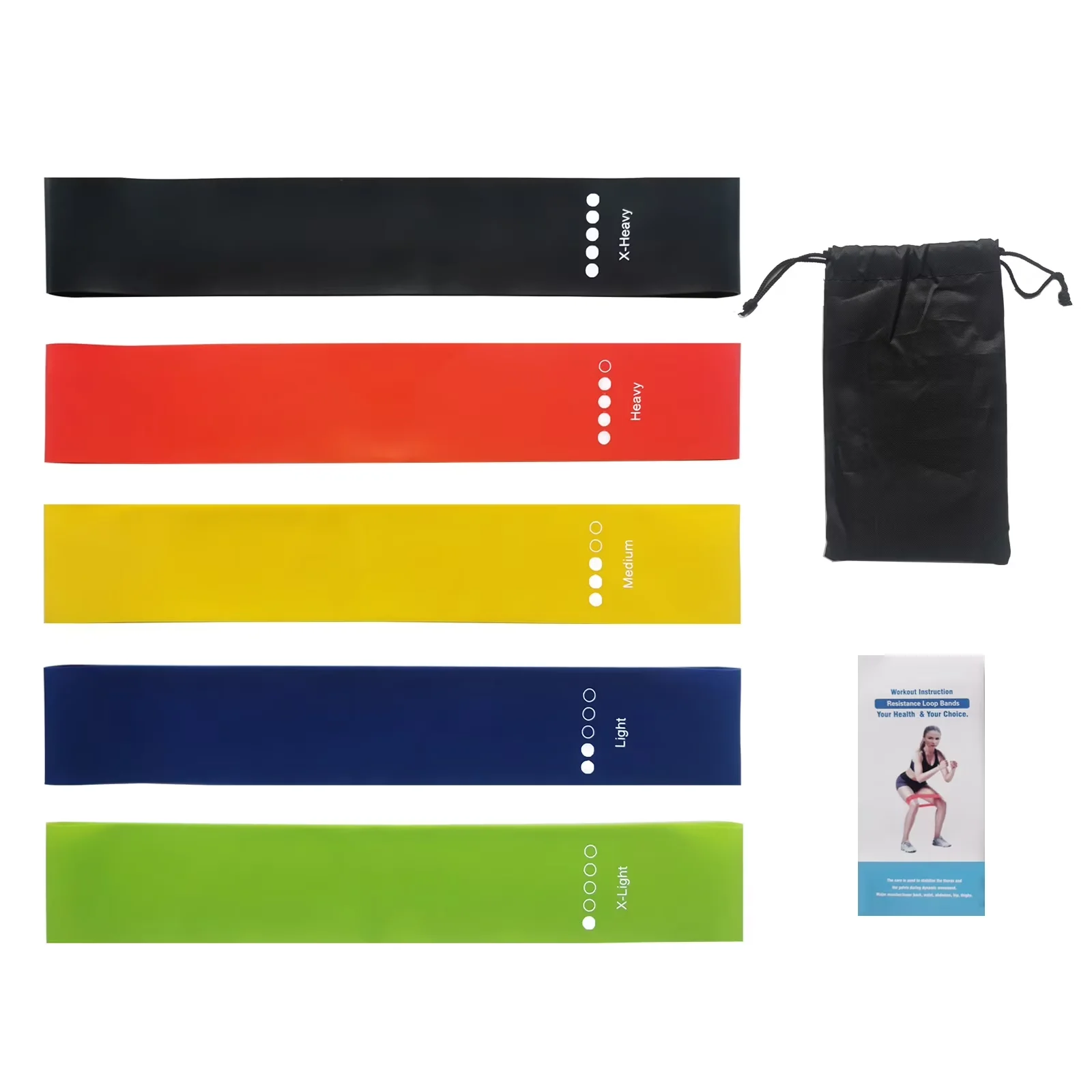 Premium Home Gym Accessory with Anti-Slip, Set of 5, Instruction Guide and Carry Bag - Natural Rubber Assorted Model 29F8A0