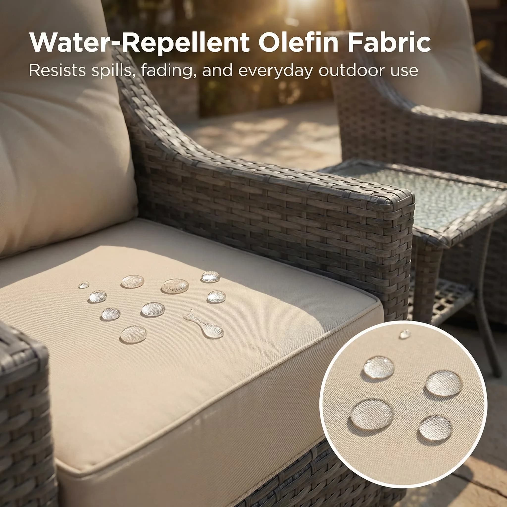 Modern Patio Conversation Set with Weatherproof, 3-Seat Sofa - Gray Wicker Model F5A4E3