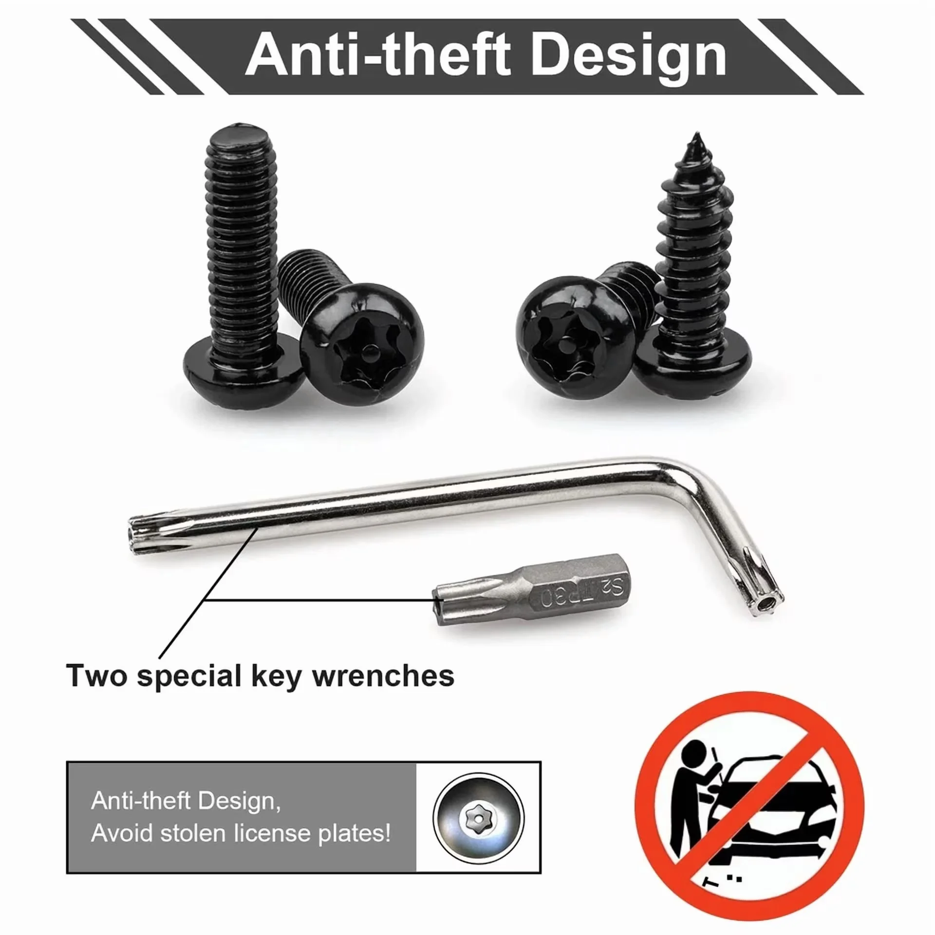 Efficient Fastener with Black Anti-Theft License Plate Screw Kit, Useful for both indoor and outdoor use., M6 (1/4") Tamper-Proof... - Model E33D1C