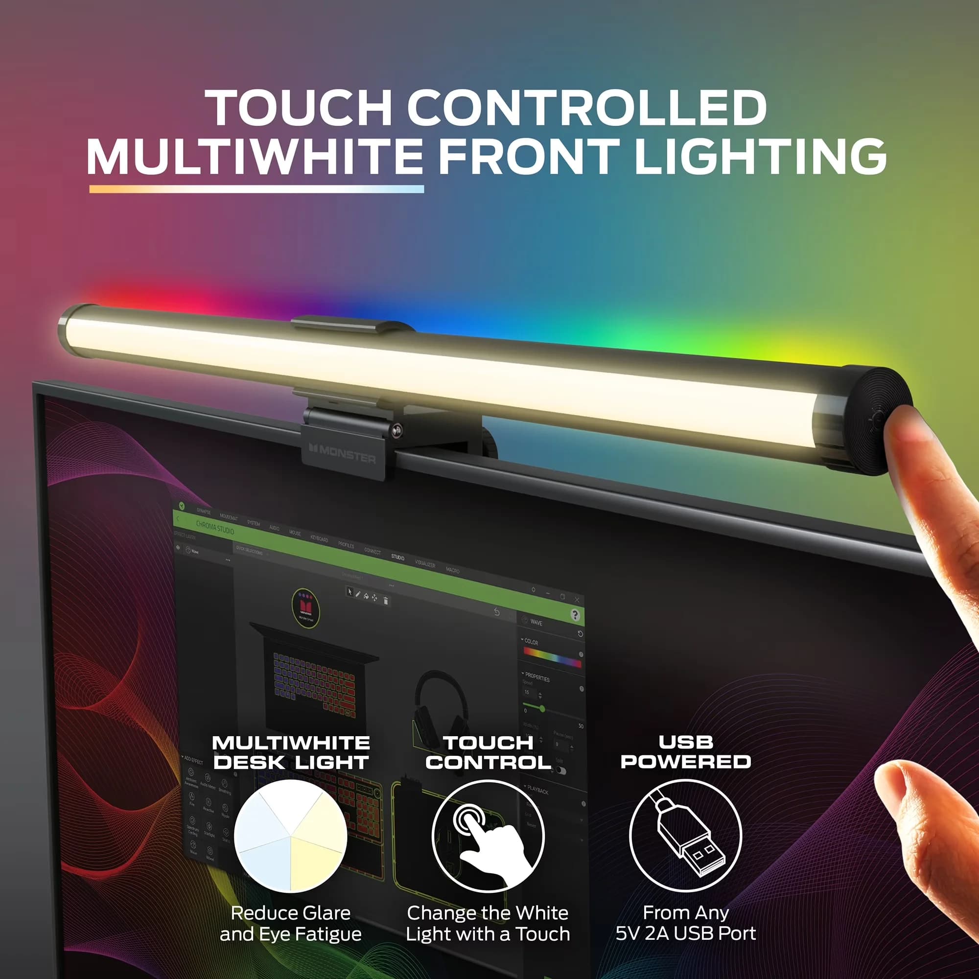 Essential Desk Lamp with LED, LED Duo Monitor Light Bars - Multicolor for Party Model 11D006