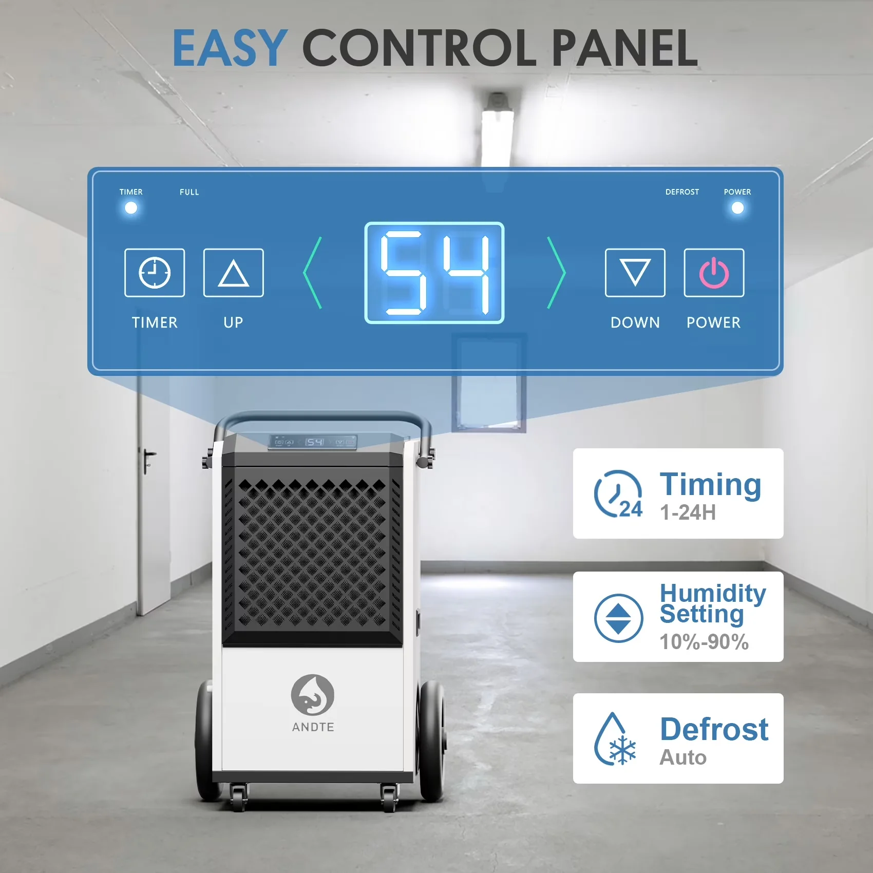 Modern Dehumidifier with Built-In Pump, Adjustable Humidistat, 250 Pints Commercial - White Model 6D4FD6