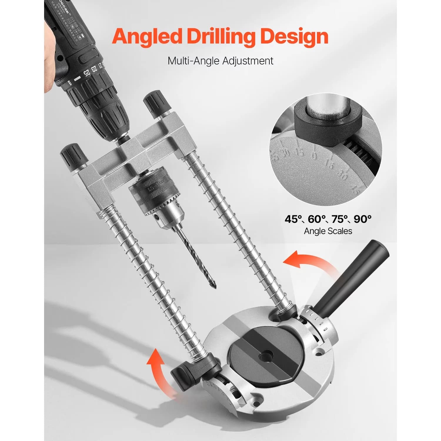 Premium Woodworking with Adjustable, Large Handle, Portable Drill Guide - Orange Model 8573B9