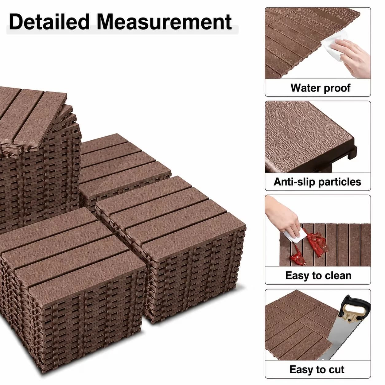 Premium Building Material with Interlocking, Snap Together Patio Tiles, Covers 44 sq ft - Gray Pp Model B38E58