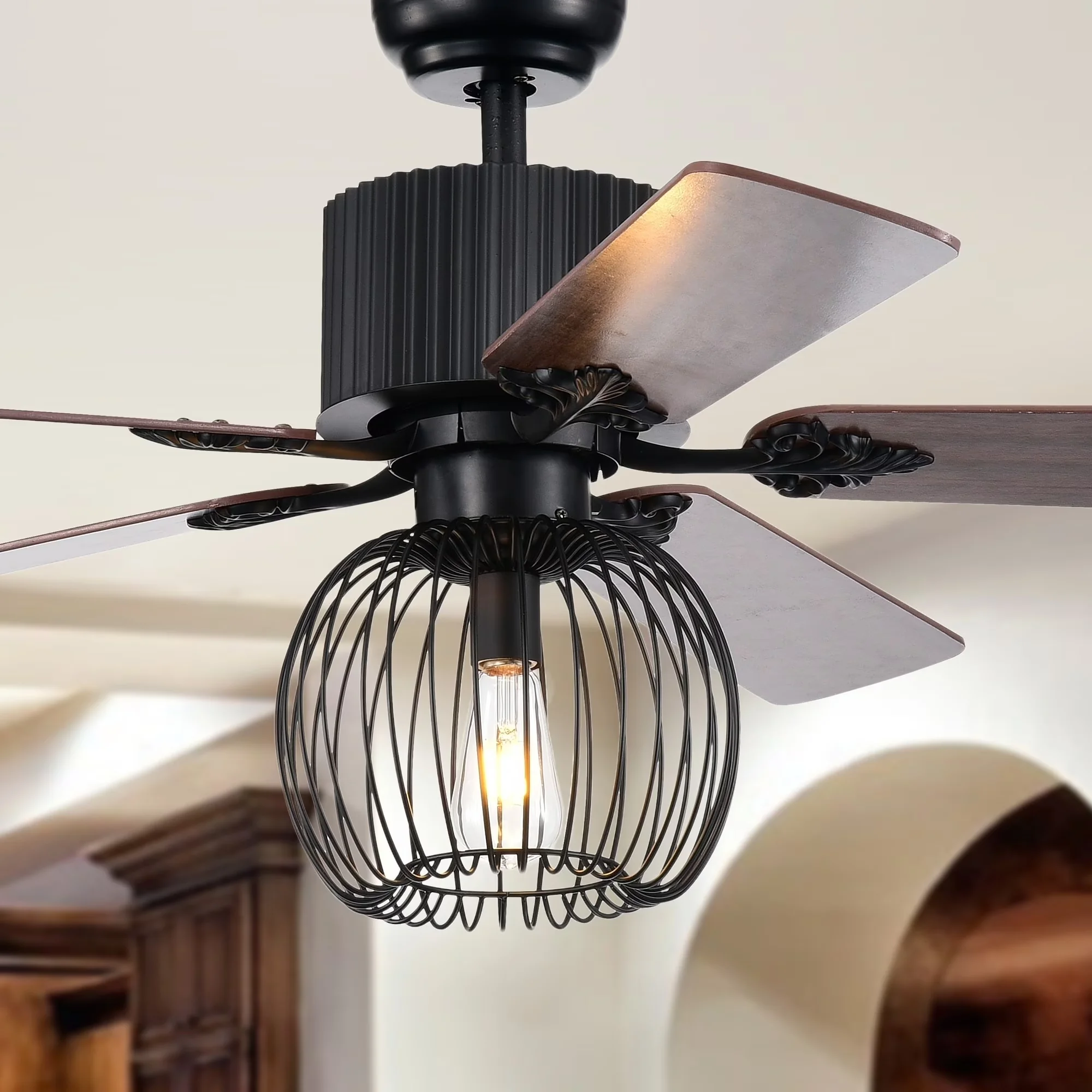Ceiling Fan Compact with Incandescent, Industrial, Highly Recommended. - Black Model CB0E52