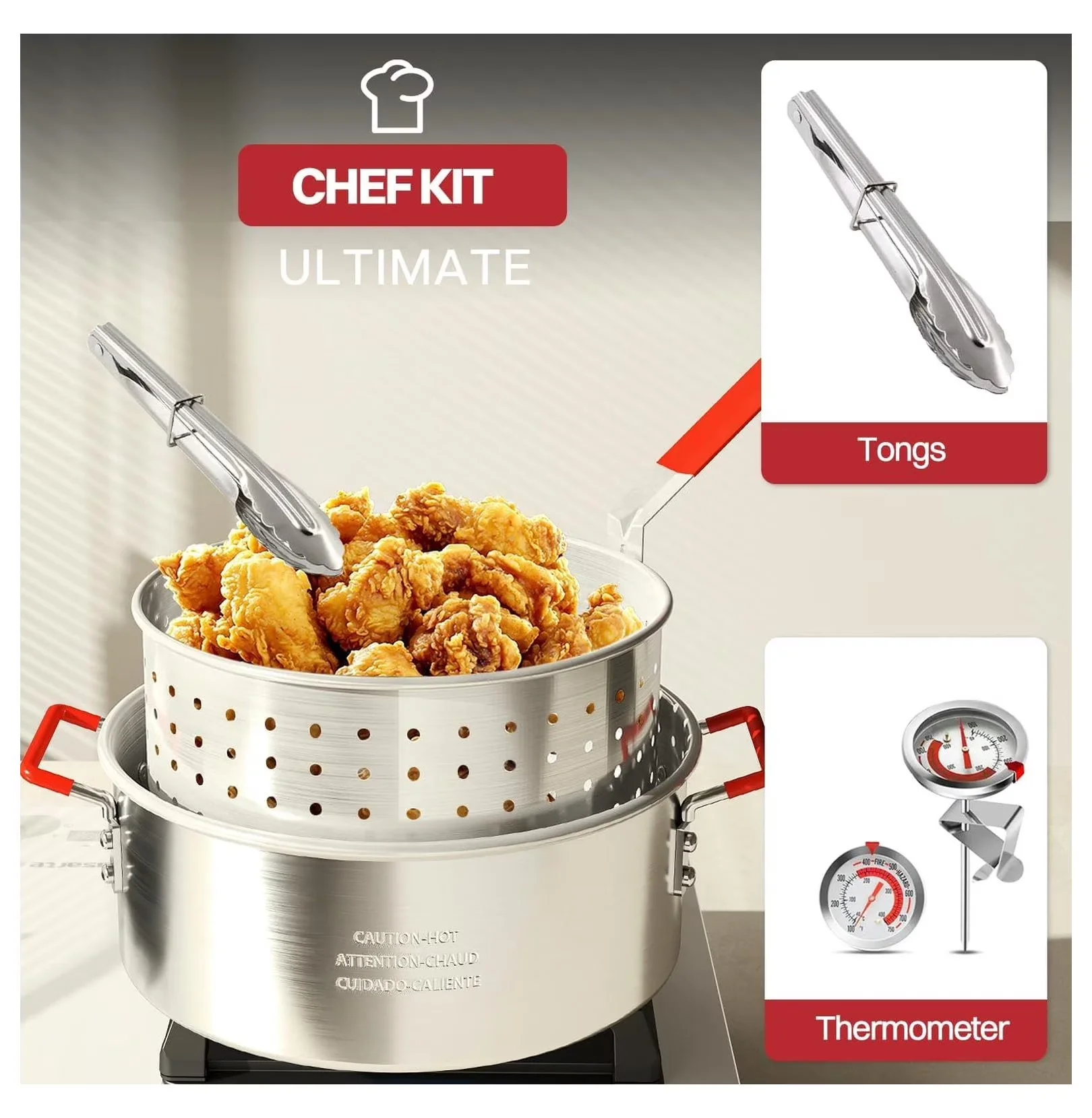 Professional Outdoor Fryer with 10QT Aluminum Fish Pot |, Lid & Tong | Deep for Small - Model 0B39F8