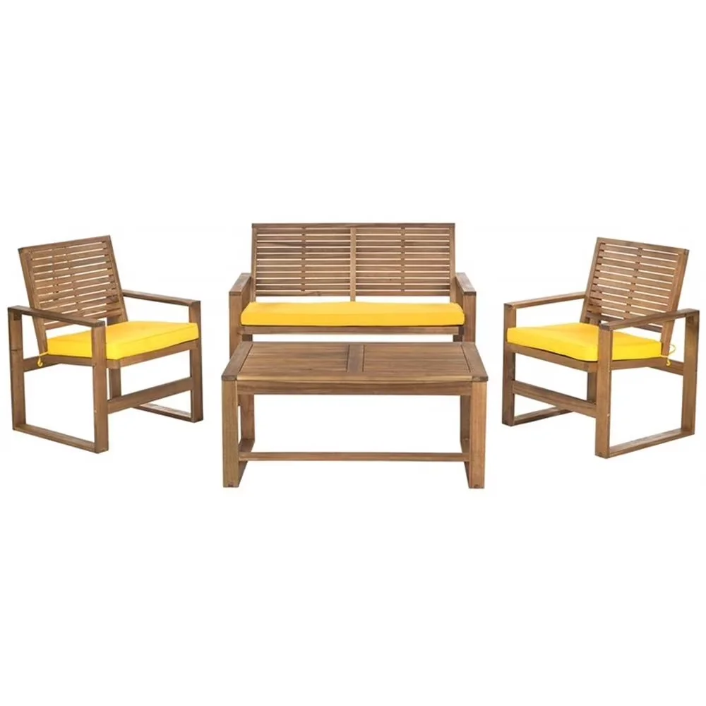 Compact Outdoor Sofas Sectional with Recommended Location : Outdoor, Wood 4 Piece Set in Brown and Yellow, Recommended Room : Outdoor... Model 6176EE