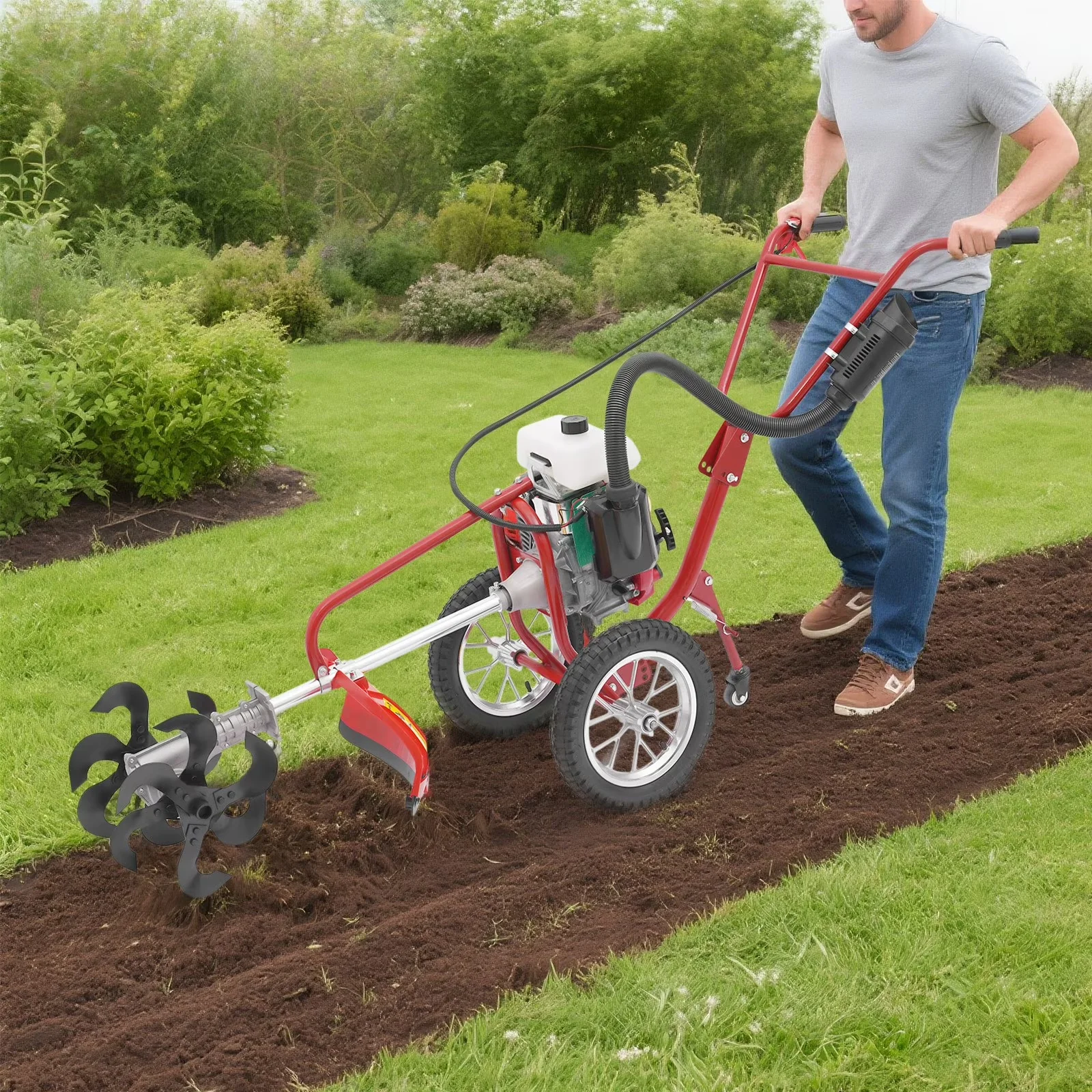 Trillers Cultivator Durable with Electric Tiller, 4HP 4-Stroke Hand Push Tiller - Model 61BA6E
