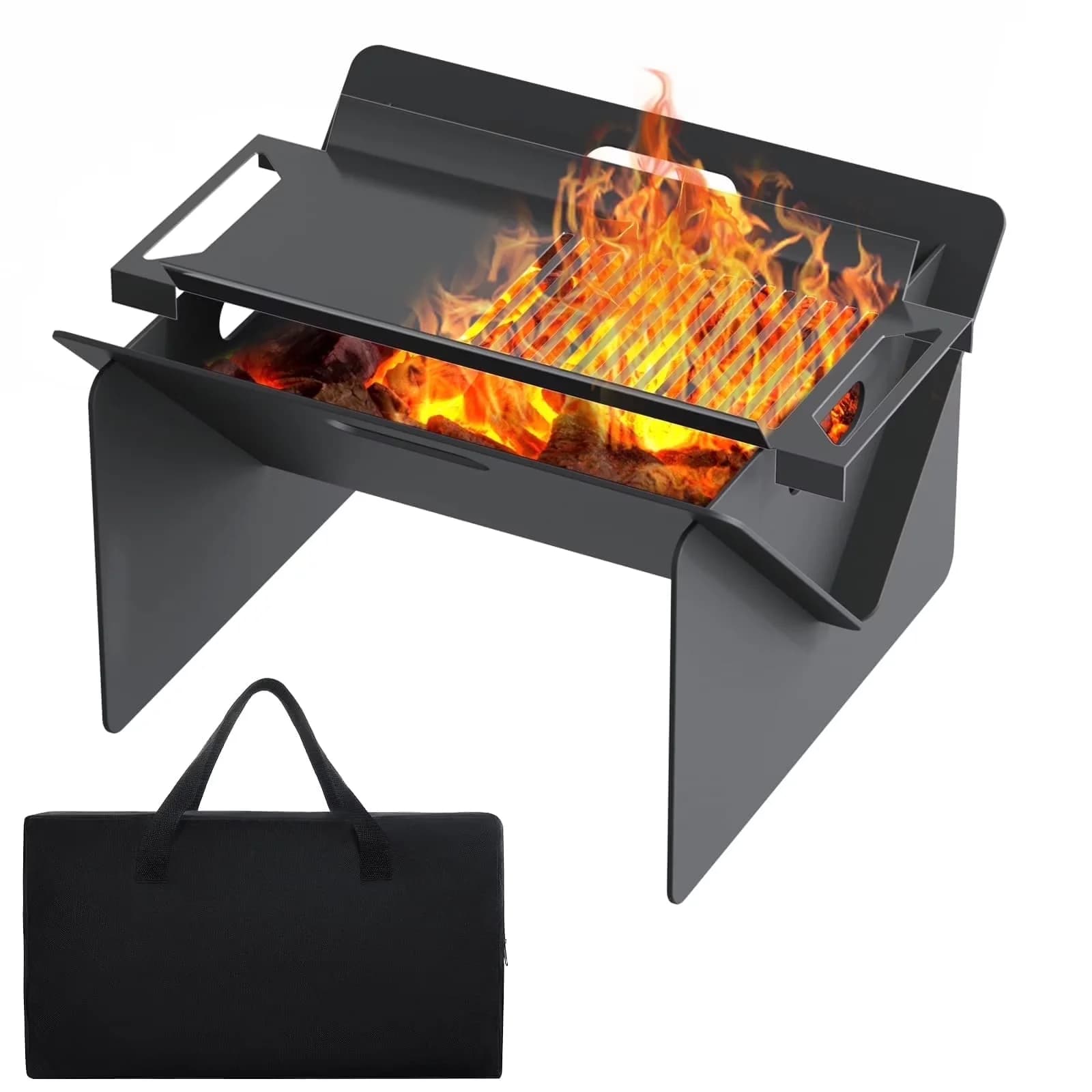 Flat Top Grill Premium with Weatherproof, Portable, 18in BBQ Fire Pit - Metal Black Model 9603C7