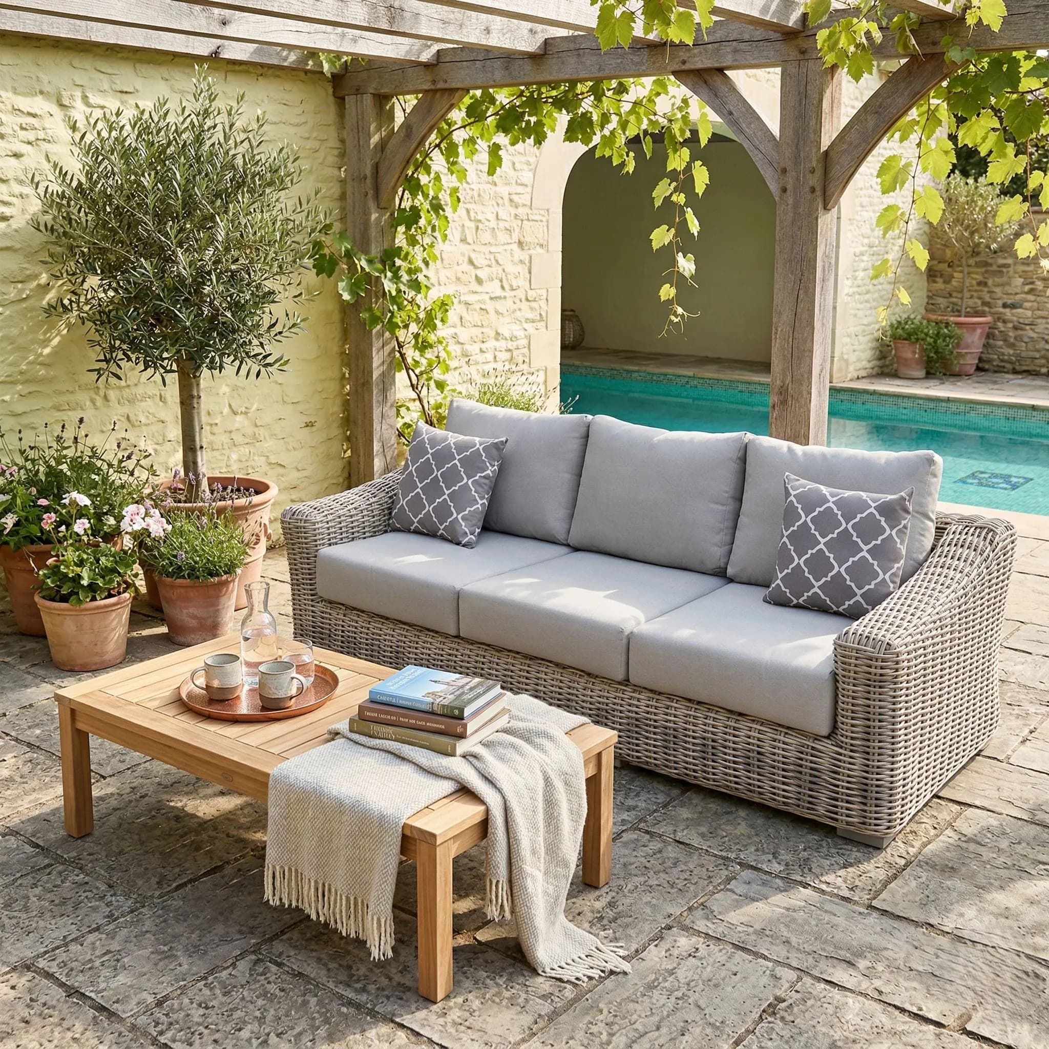Outdoor Sofas Sectional Compact with Water-Resistant, Traditional - Gray Resin Wicker Model 60466E
