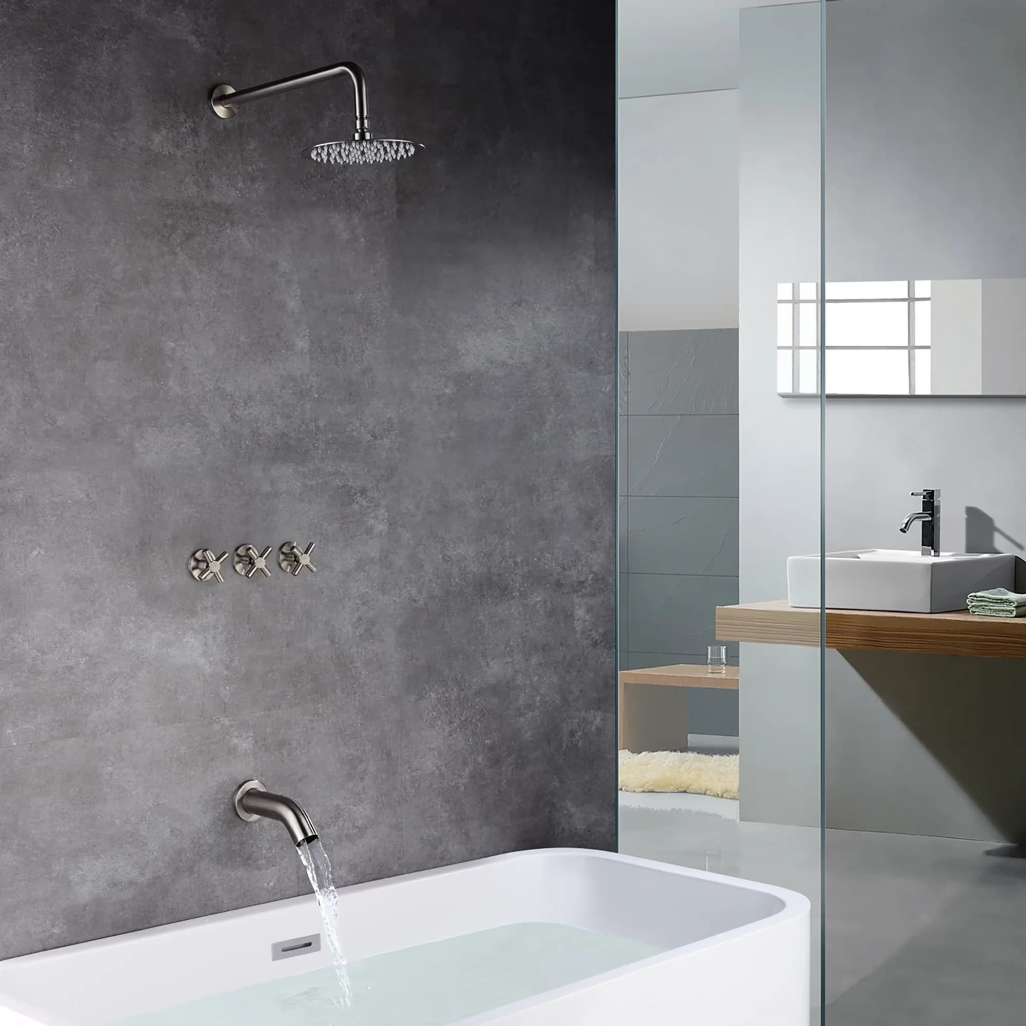 Innovative Shower Head with Easy Installation, High Flow Tub and Faucet Set 3 Handle, Valve - Silver Brass Model 17CAE0