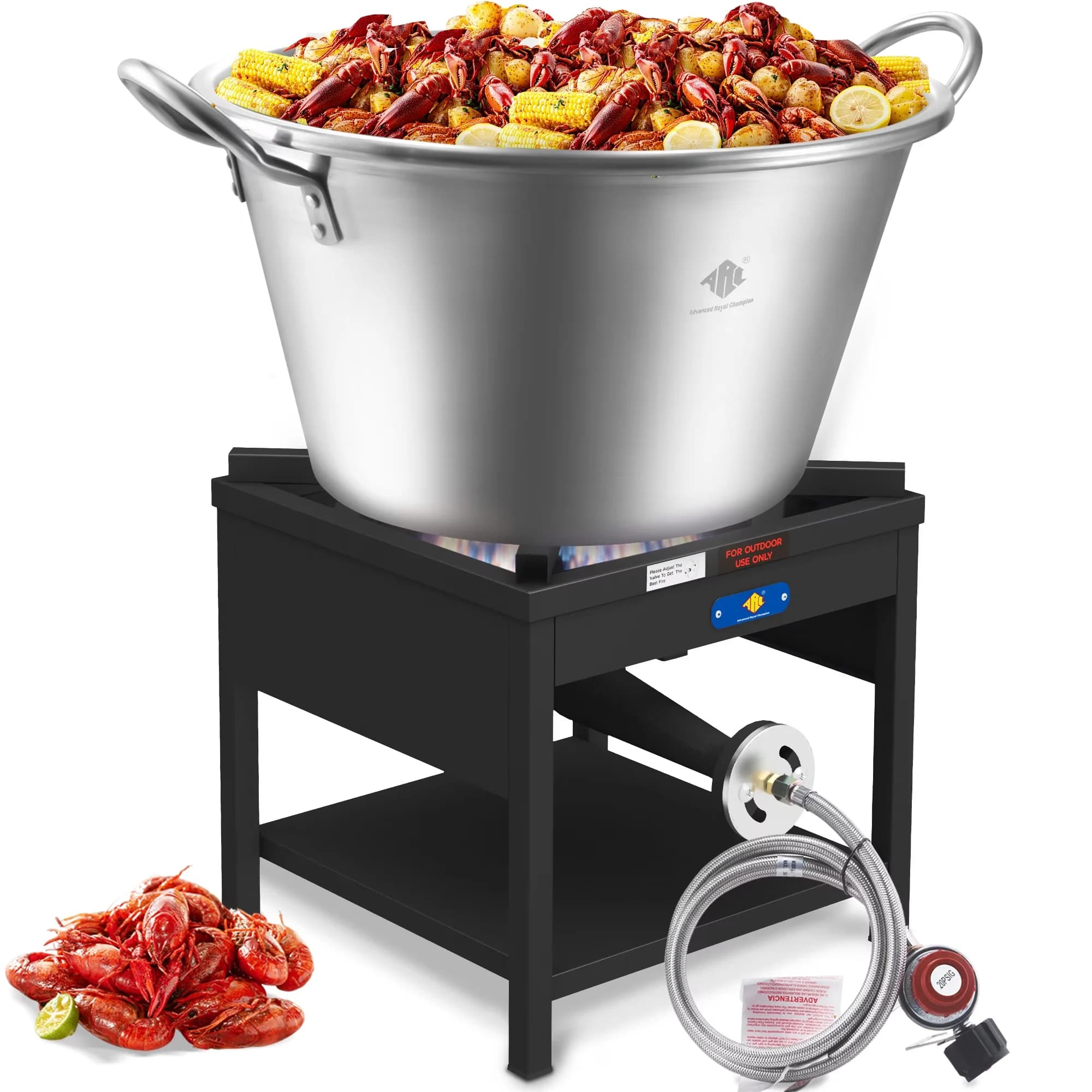 Reliable Outdoor Fryer with 200000 BTU, Propane Burner - Silver Stainless Steel Model E172D9