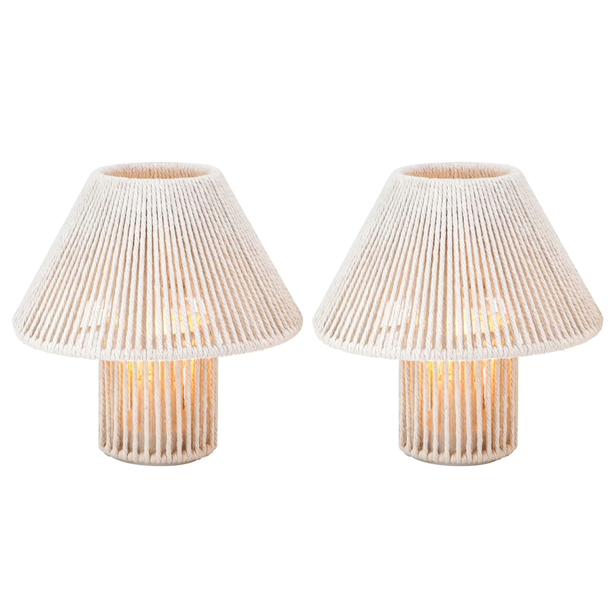 Reliable Lamp Set with LED, Battery, White - White Metal, Woven Cotton Rope Model 208337