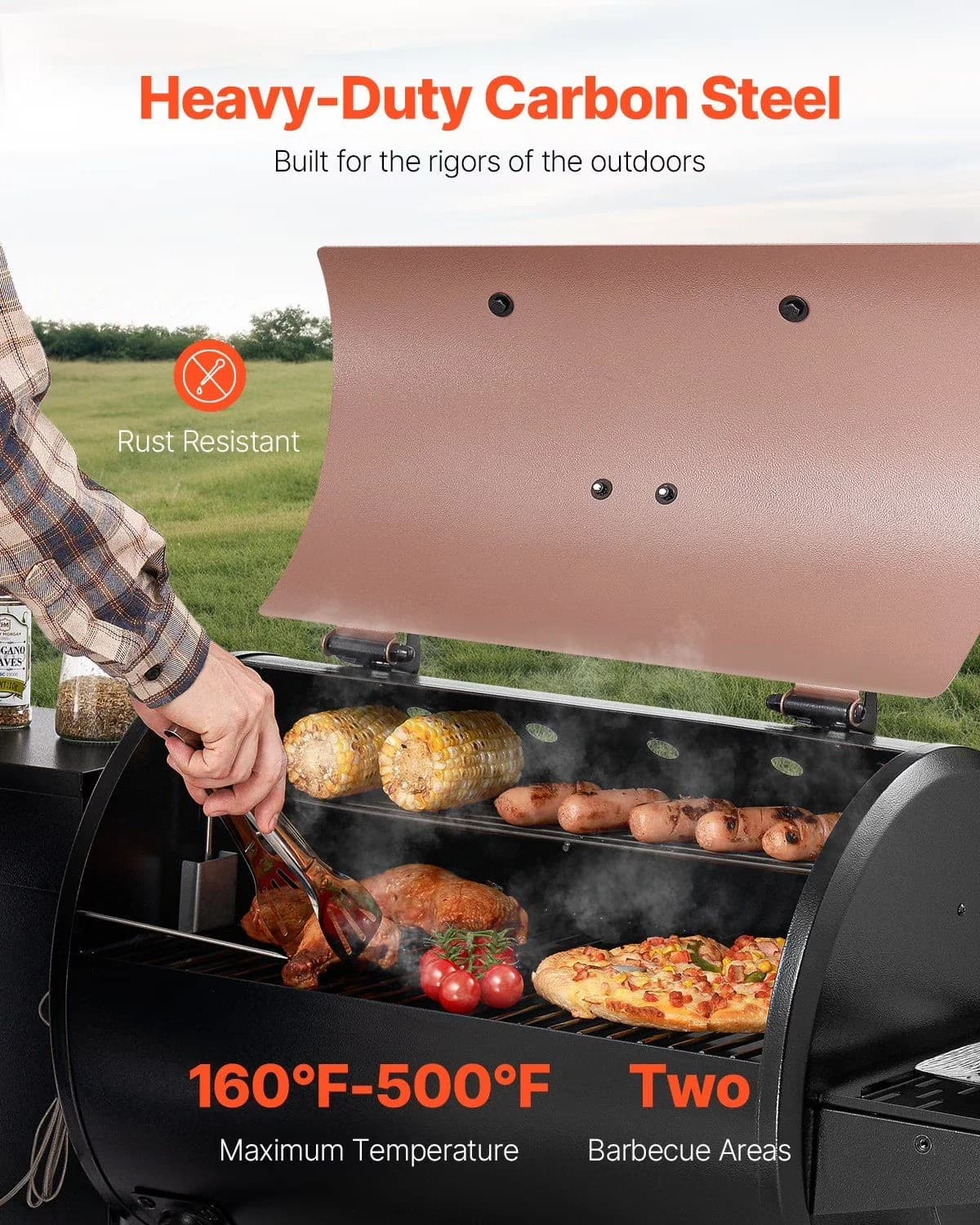 Stylish Smoker with Portable, 456 Square Inches, Digital Smart Controller - Carbon Steel Black Model 2D1AC4