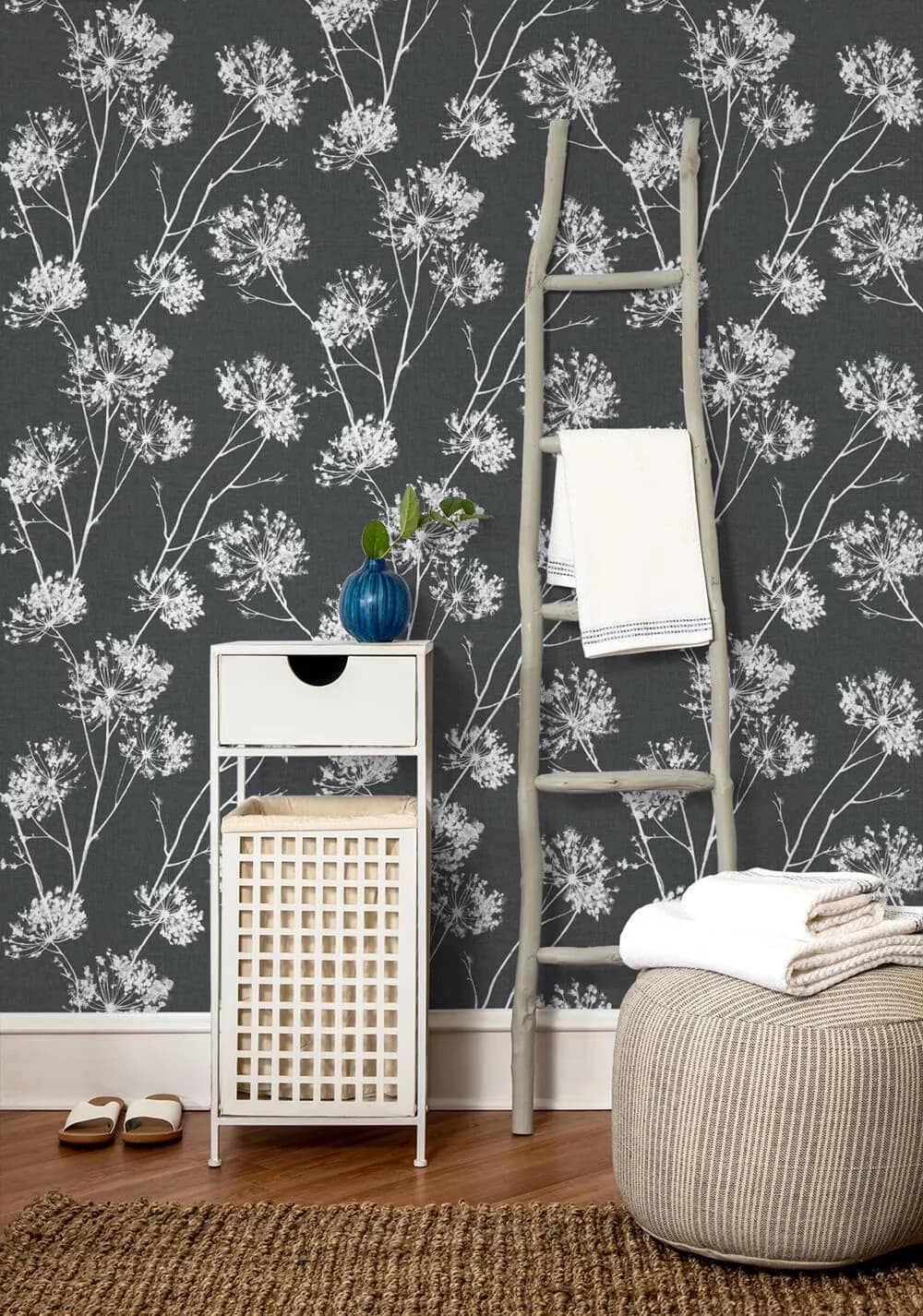 Stylish Wallpaper with Removable, One O'Clocks Peel and Stick - Black Vinyl Model EB4917