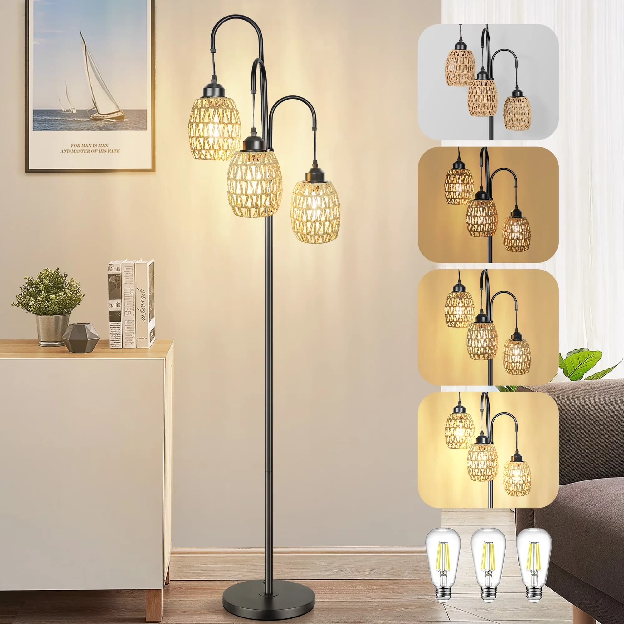 Classic Floor Lamp with LED, Bohemian, Dimmable - Black Metal for Living Room Model D4ACD5