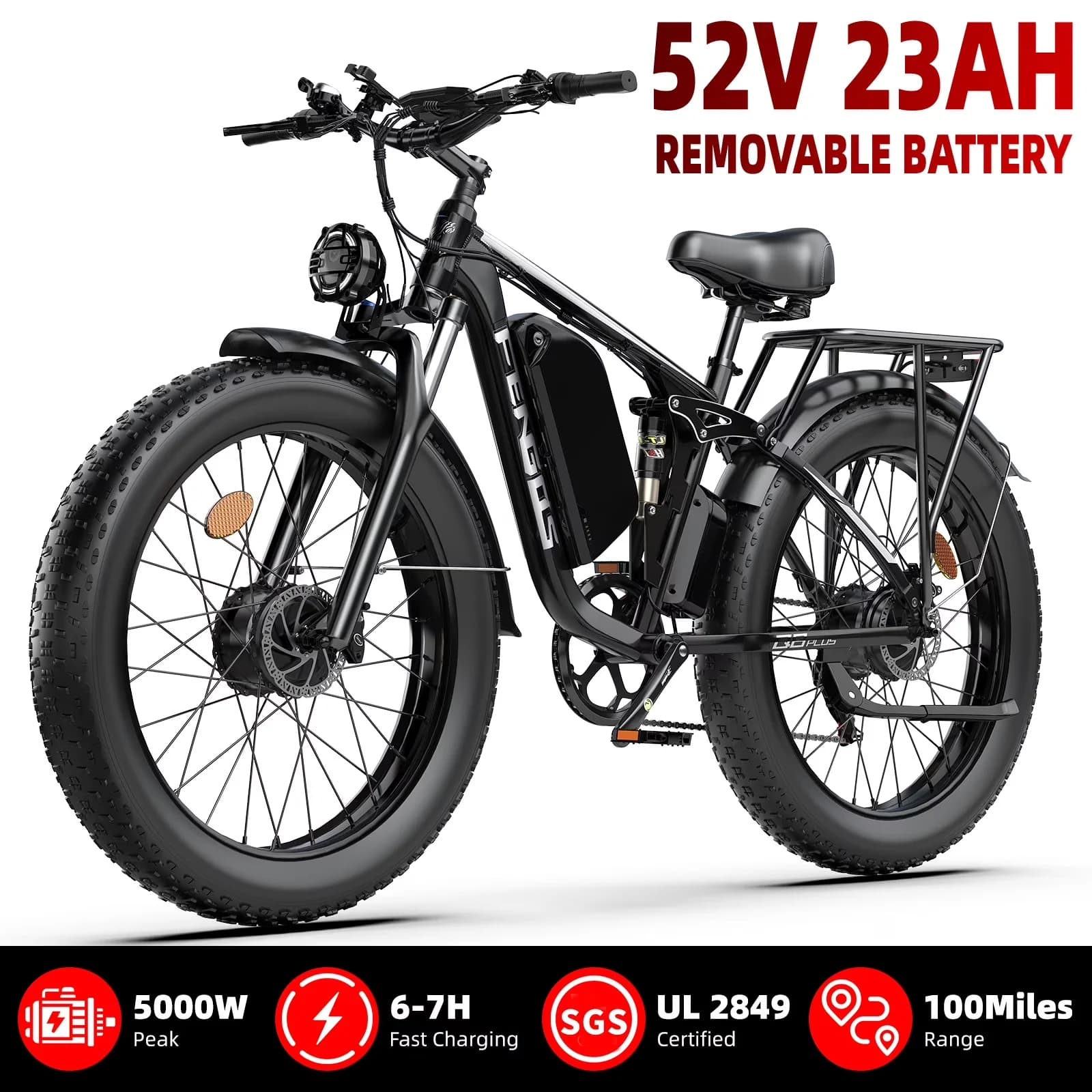 Compact Electric Bike with Battery, Lightweight, 26" Mountain - Black - Modern Design Model 07575D
