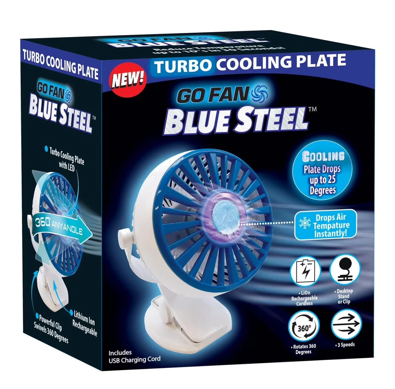 Modern Fans In Cooling with Battery, Cordless, Blue Steel - White - Compact and Portable Model 9F18FF