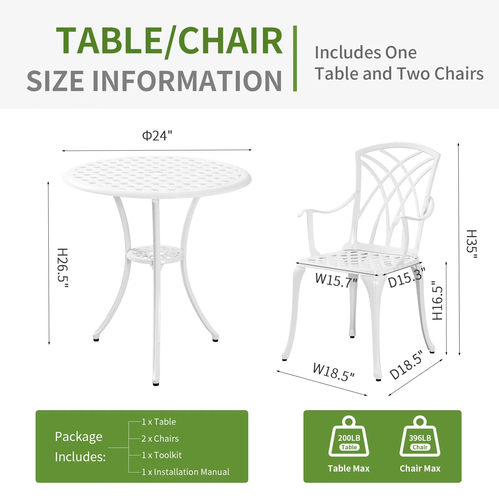 Patio Dining Set Premium with Weather-Resistant, 1.97"Umbrella Hole - White for Garden Model 886163