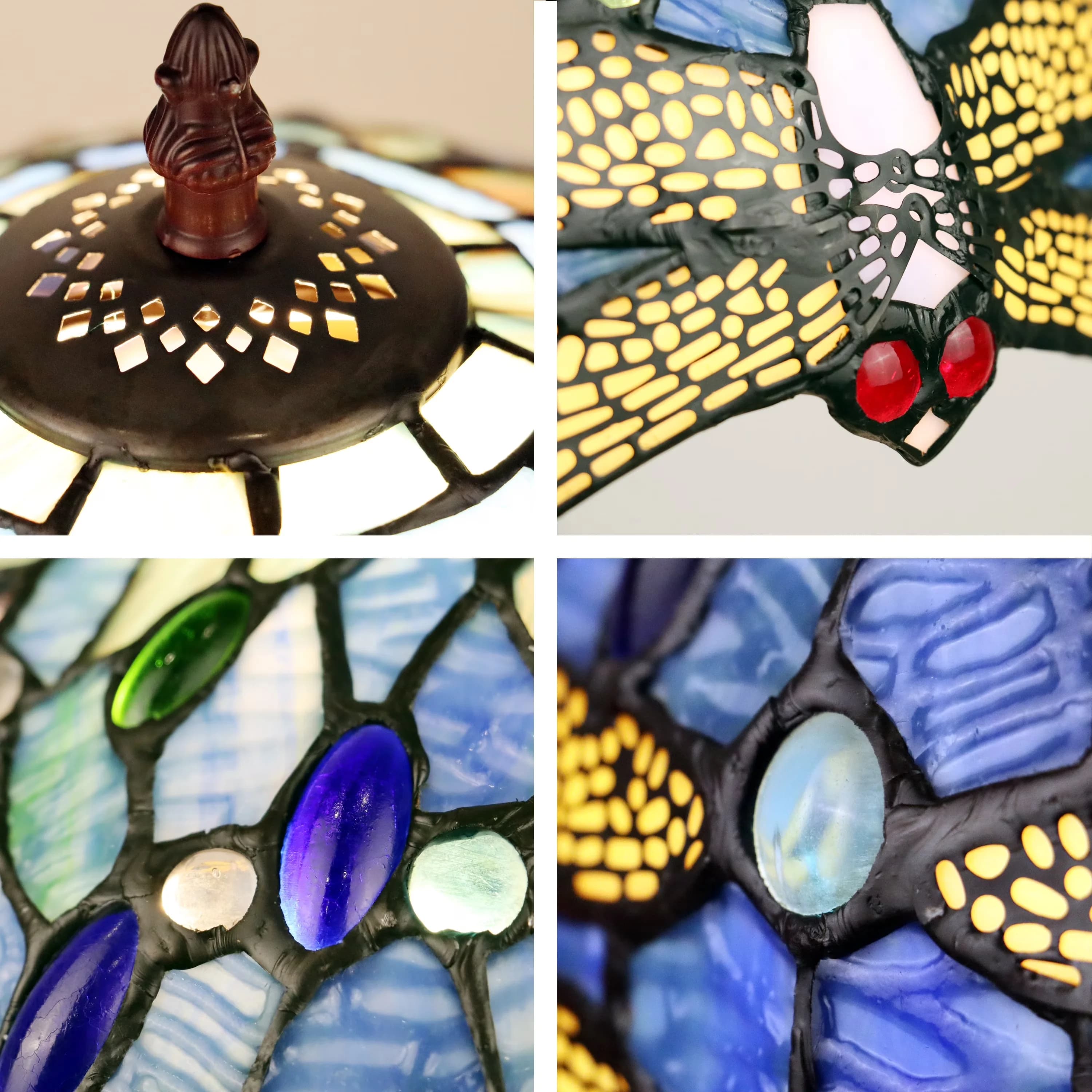 Stylish Table Lamp with Incandescent, Tiffany Lamps, On-cord rotary switch; Downlight - Bronze Resin, Glass, Metal Model C5322C