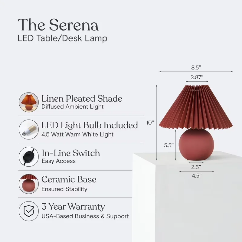 Essential Table Lamp with LED, Eclectic, Serena 10" Ceramic LED - Red Ceramic Model CCD72E