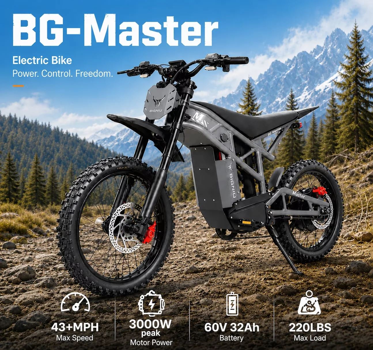 Quality Electric Bike with Battery, 2000W, BG-Master - Gray - Contemporary Style Model C97C8E