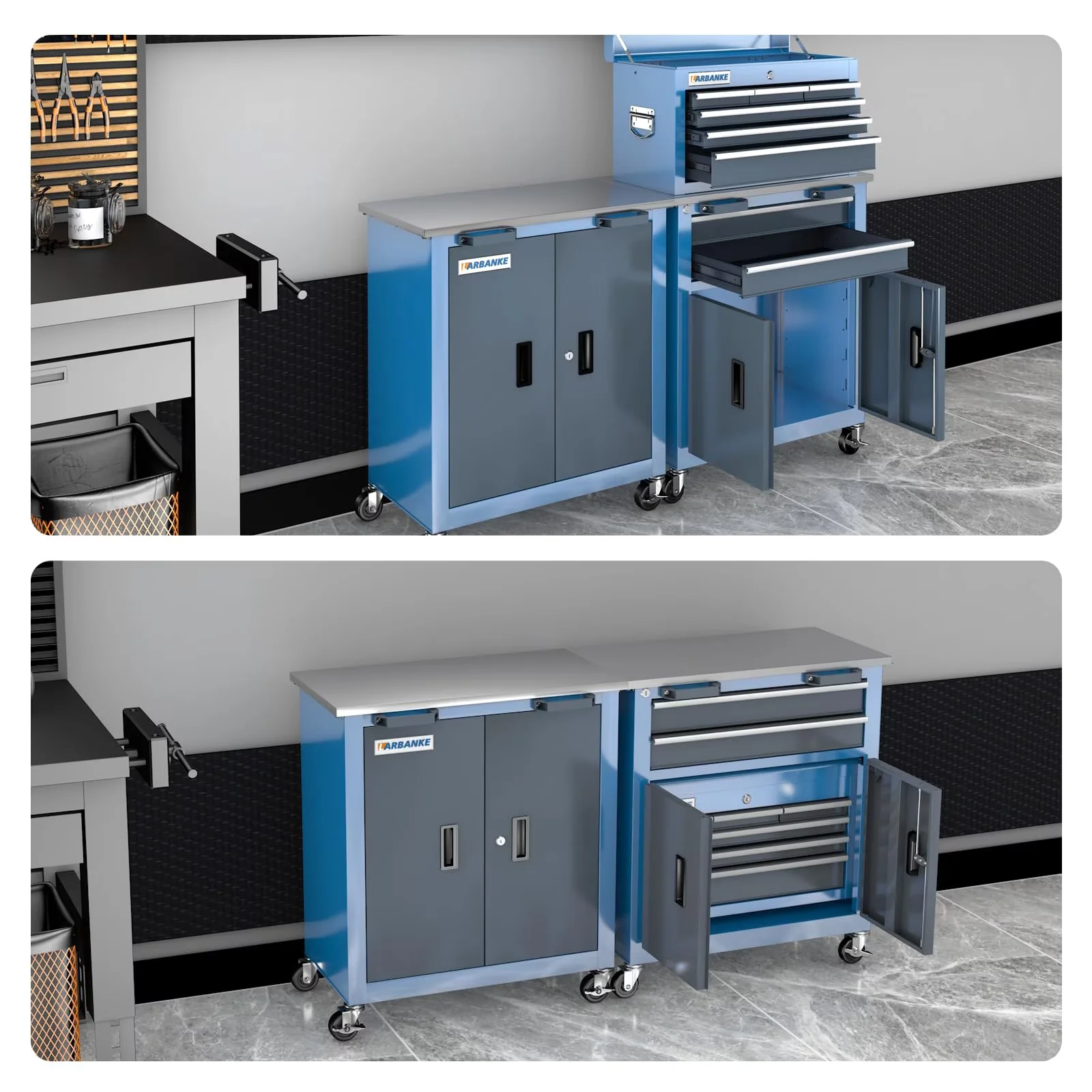 Stylish Toolstorage with Storage, Rolling, 8+2 Combo Tool Chest Set - Metal Blue Model 17B211