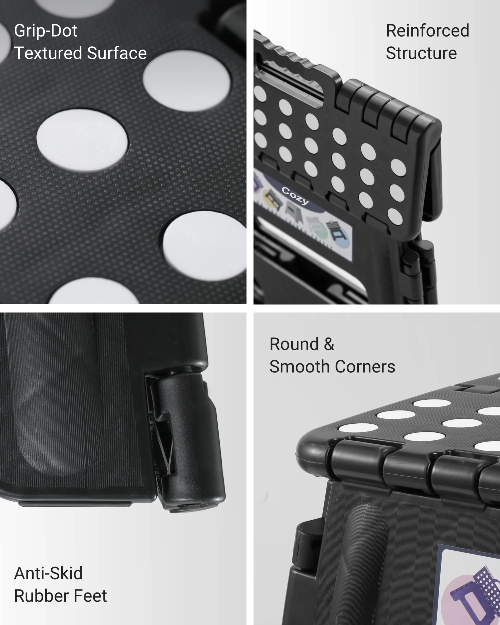 Premium Ladders And Step Stool with Foldable, Anti-Slip, 13" Folding - Black Plastic Model A3ADEF