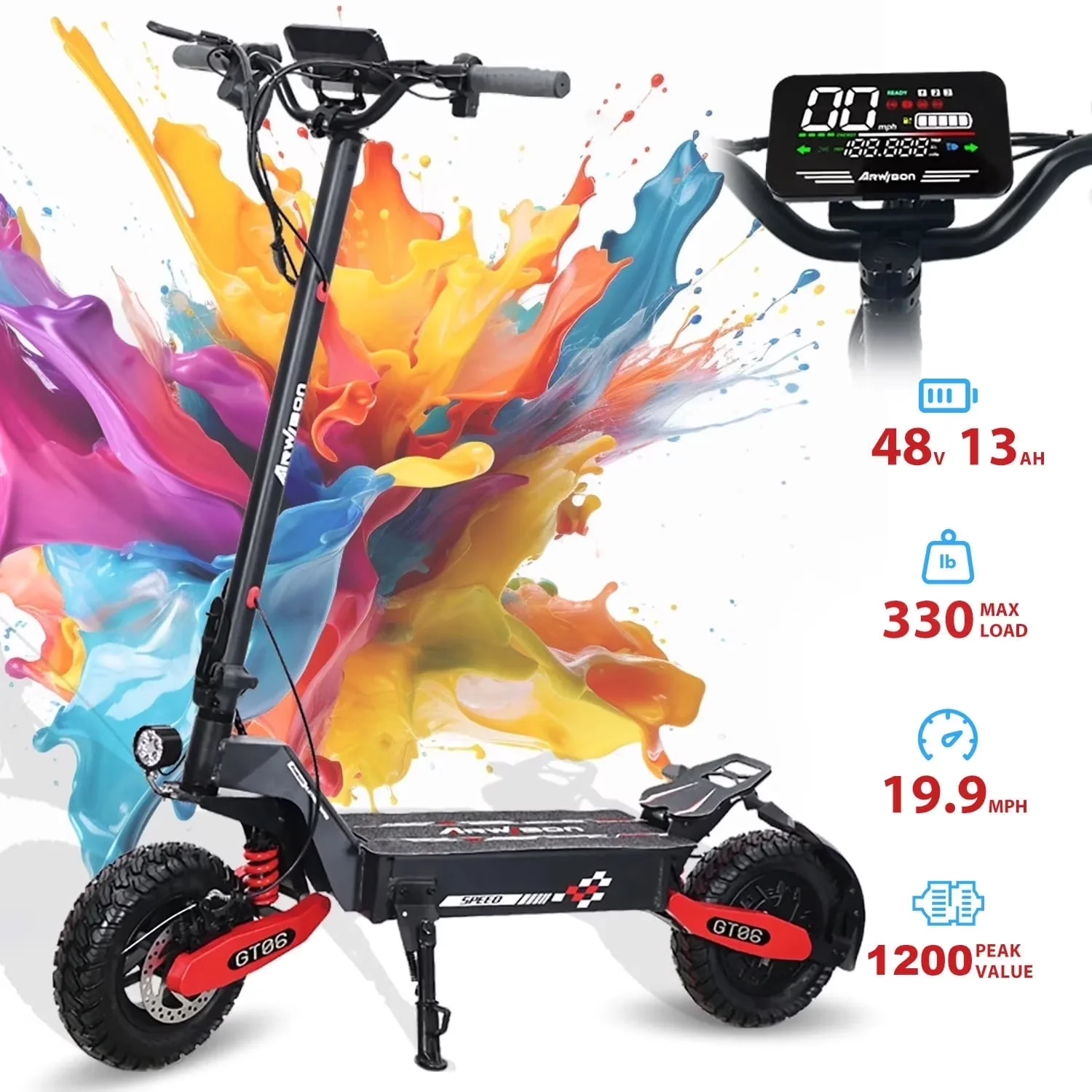 Scooter Durable with 1200W, Foldable, Headlights - Aluminum Alloy Black Model 7AB5D5