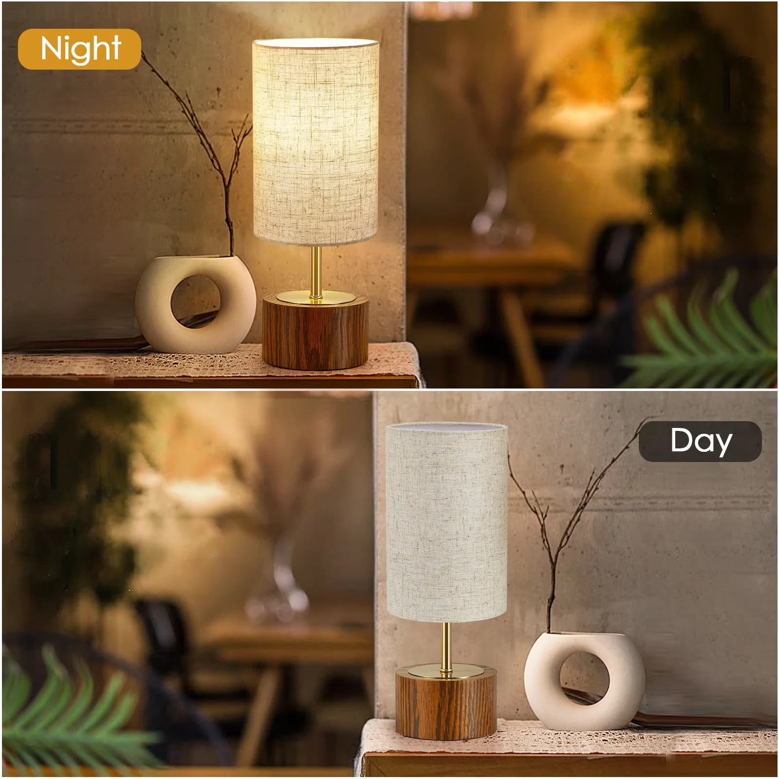 Durable Table Lamp with LED, Touch Sensor, Contemporary - Beige Metal,Wood,Fabric for Bedroom Model F23AA2