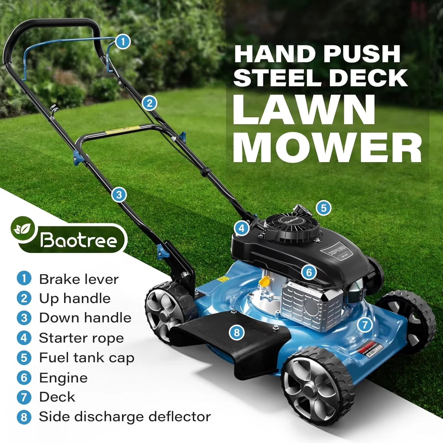 Premium Push Mower with Rust Resistant, Adjustable Handle Bar, Adjustable Cutting Height - Blue Model 7C2304