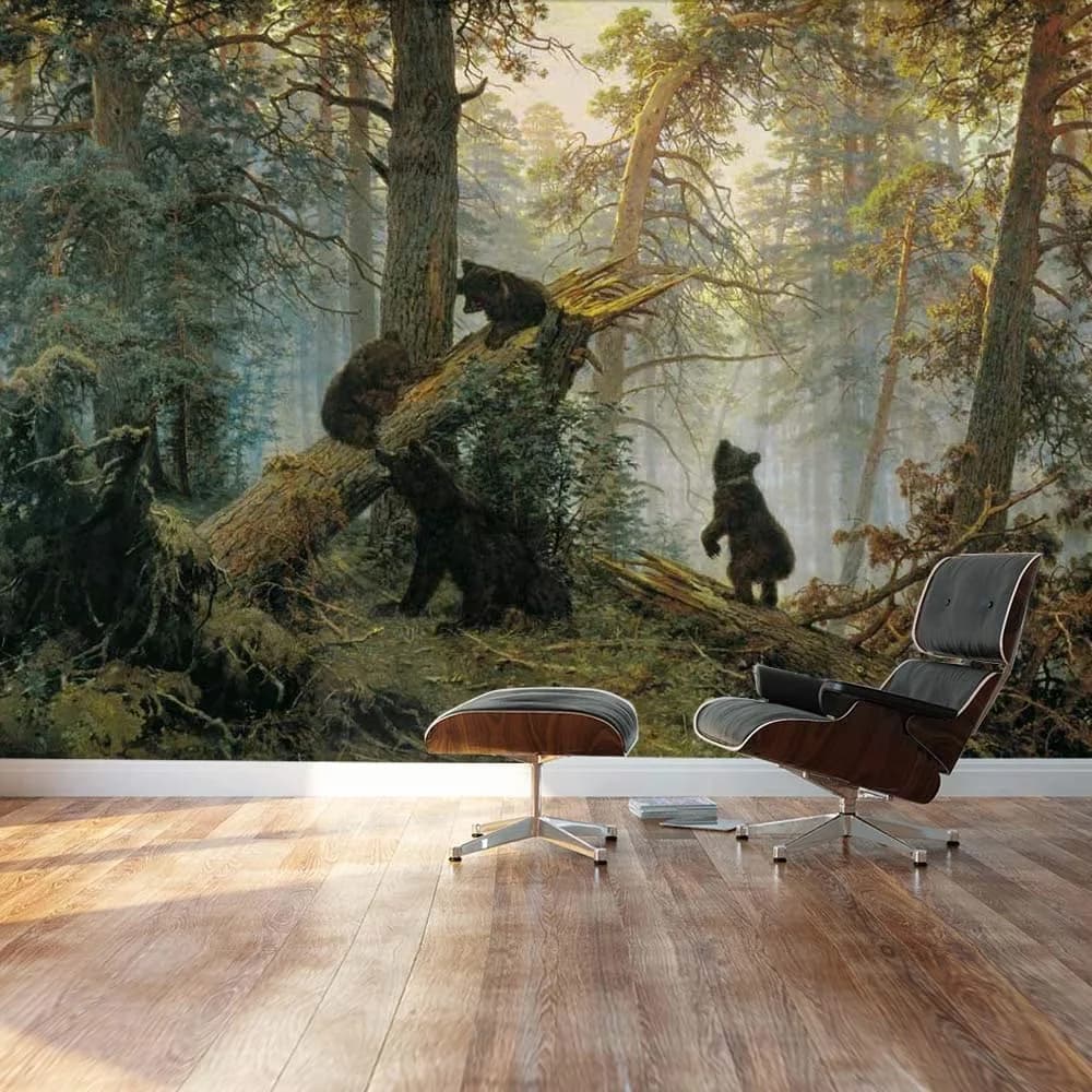 Wallpaper Modern with Waterproof, Wall Mural - Morning In A Pine Forest Wall Mural Model 627AEE