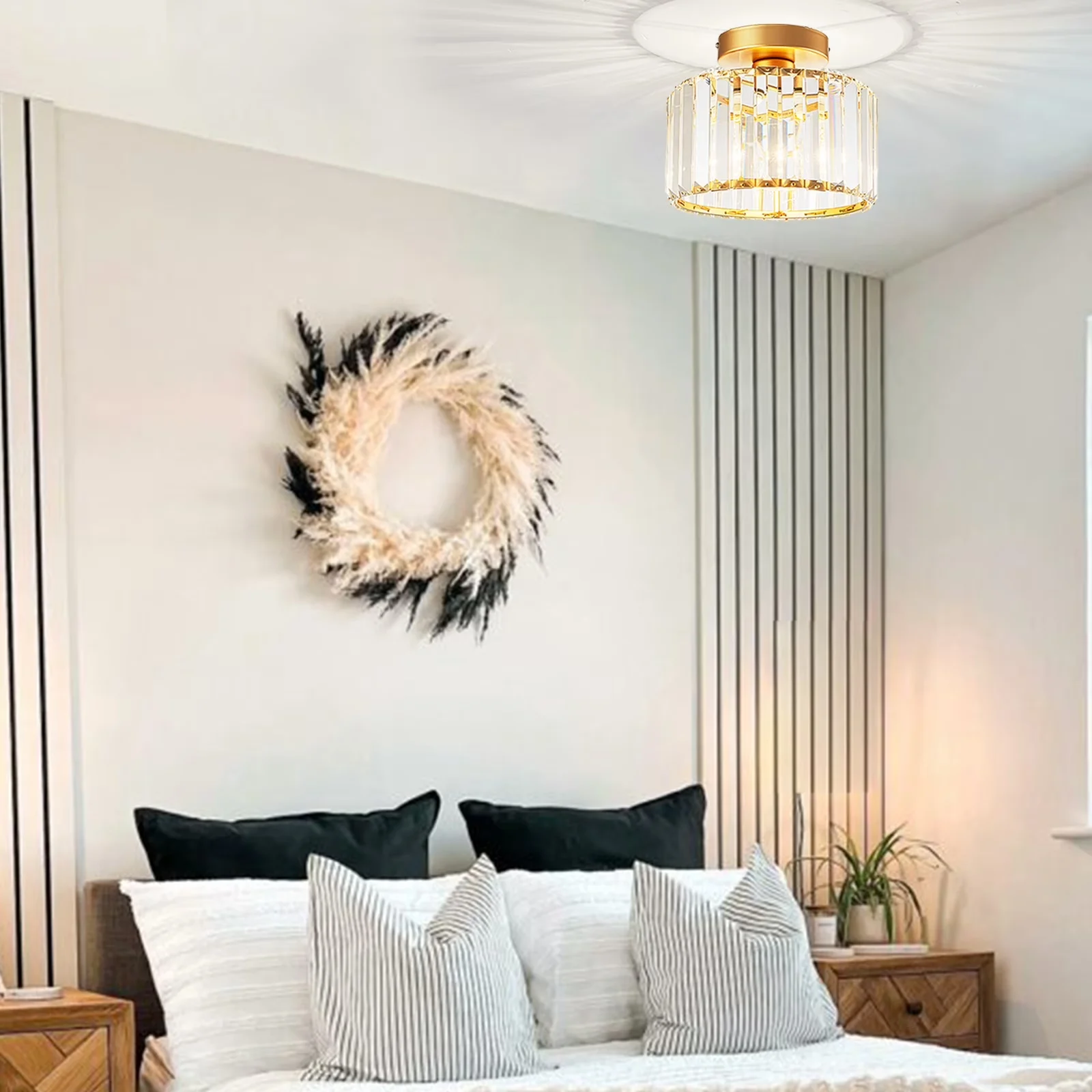 Compact Ceiling Lights Fixture with Dimmable, Crystal Shade - Gold Crystal Model C40FA5
