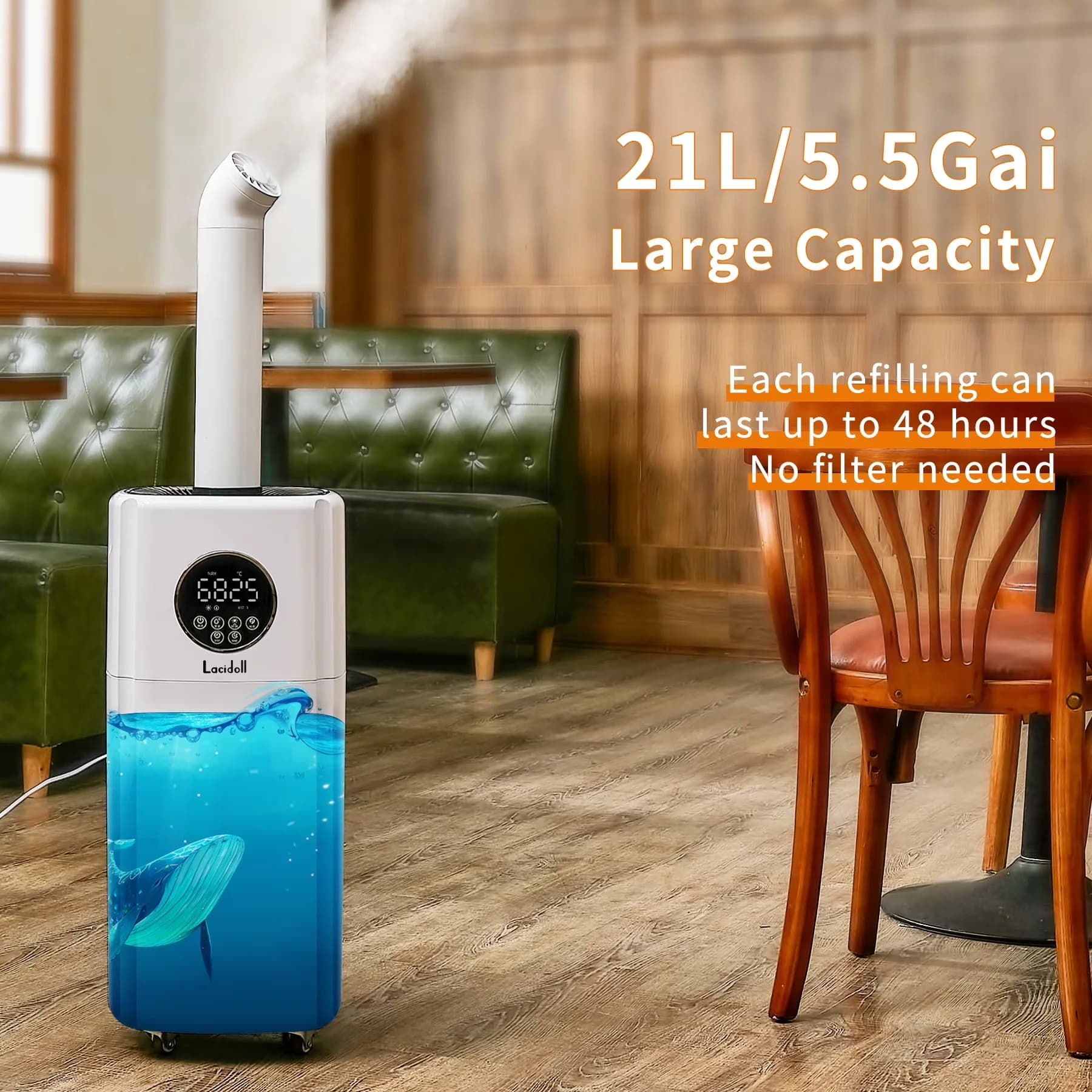 Professional Humidifier with Water Level Indicator, Adjustable Humidistat, Variable Speed - White for Large, Home Model 7FFC41
