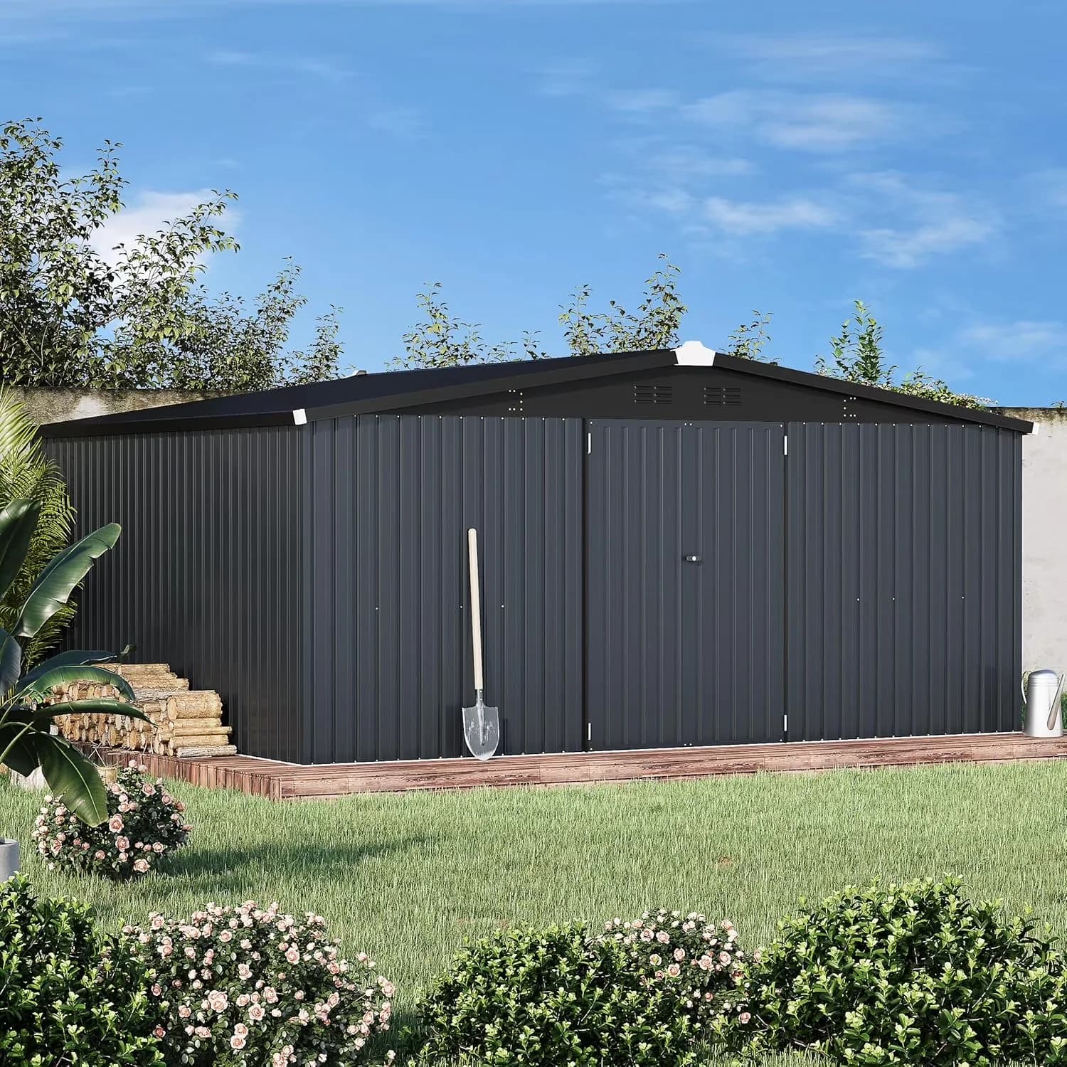 Sleek Shed with Lockable Door, 14' x 12' Outdoor Storage - Metal Gray - Satisfaction Guaranteed Model BD6ABC