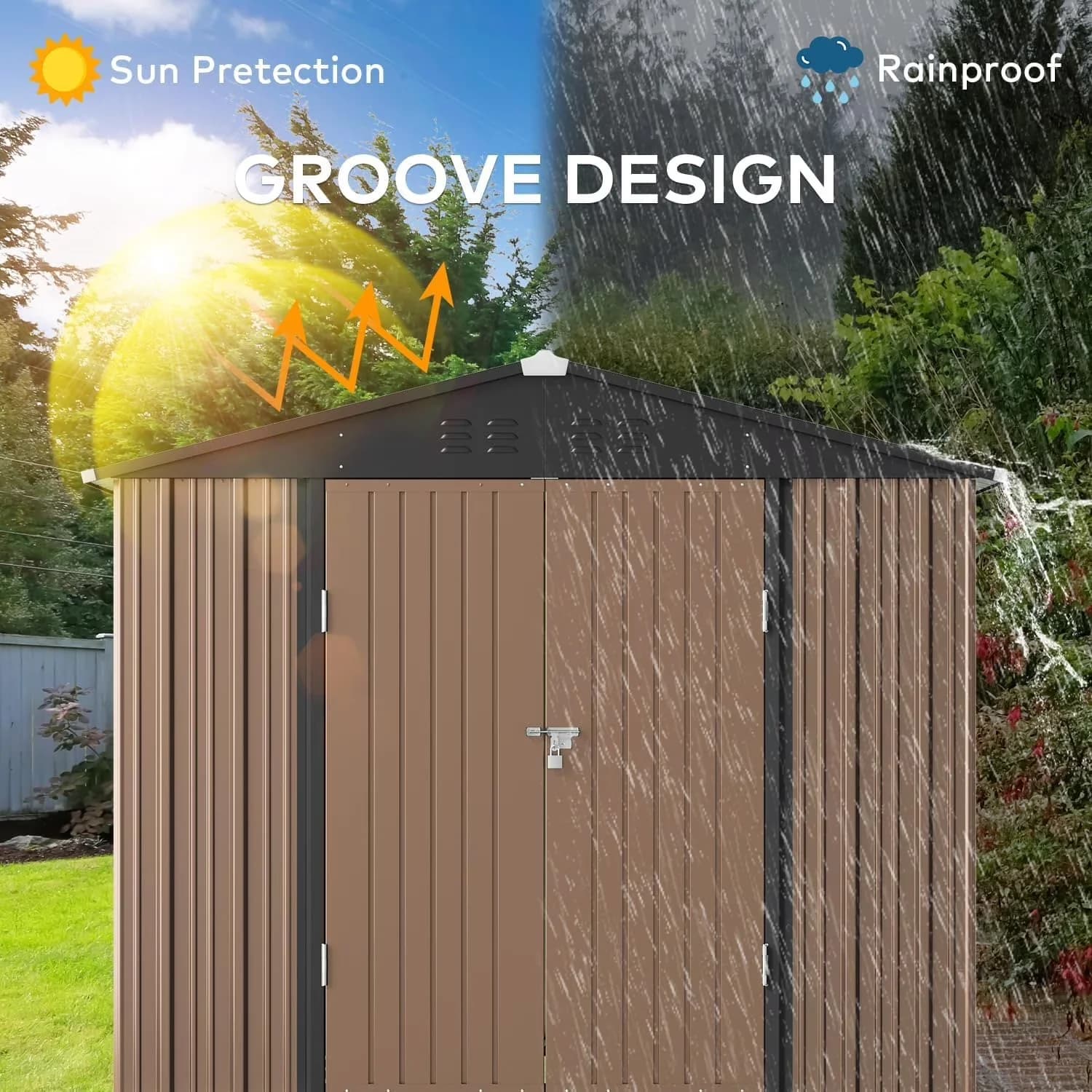 Compact Shed with Uv Resistant, Rust Resistant - Brown Alloy Steel for Patio Model DA8816