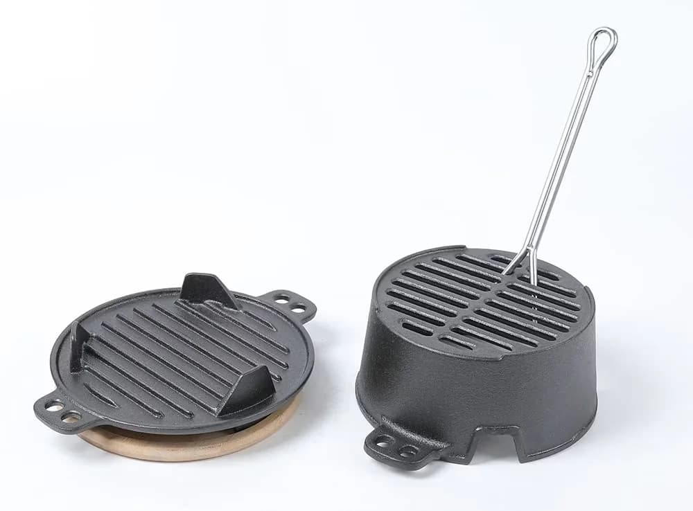 Modern Flat Top Grill with Portable, Charcoal, Pre-seasoned Hibachi - Cast Iron Black for Outdoor, Camping Model C360B9