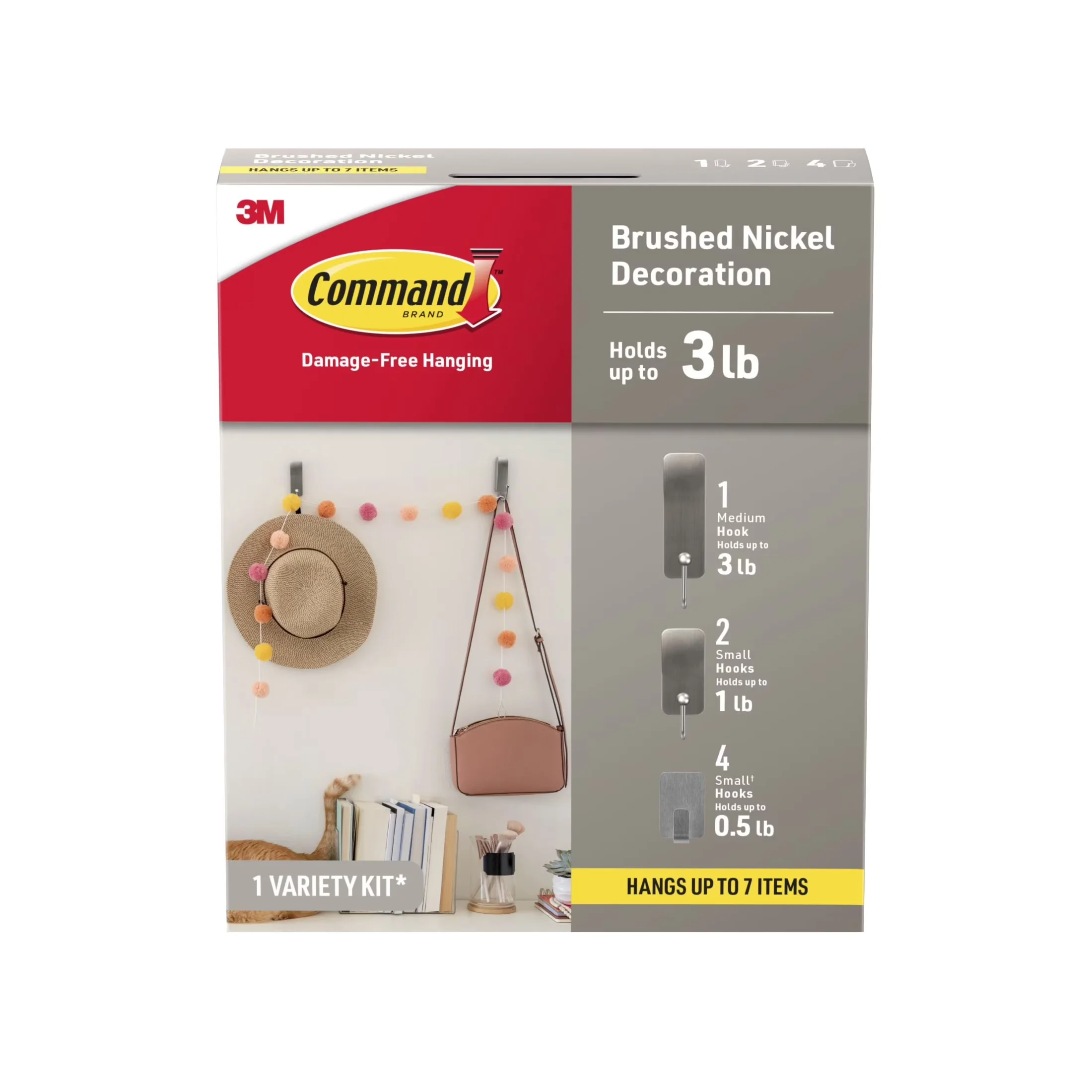 Sleek Damage-Free Hanging with Wall-Mountable, Easy Installation, Hang up to 7 Items - Silver Metal Model 87977E