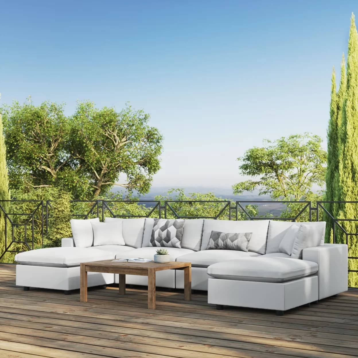 Reliable Outdoor Sofas Sectional with 6 Pc, Contemporary, With Cushions - White Aluminum Model 3D7662