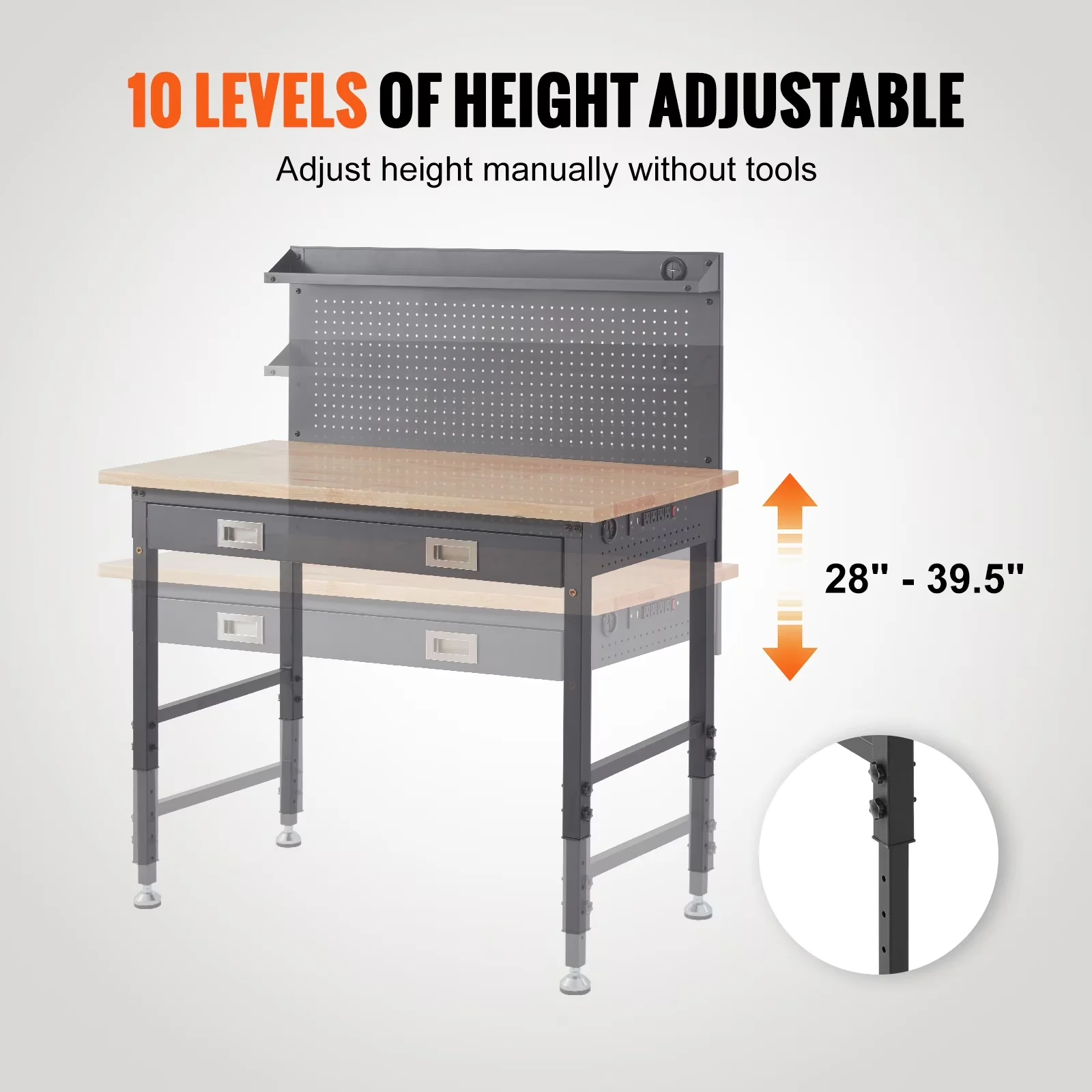 Toolstorage Reliable with Storage, Pegboard Power Outlets - Carbon Steel Gray Model 21DC79