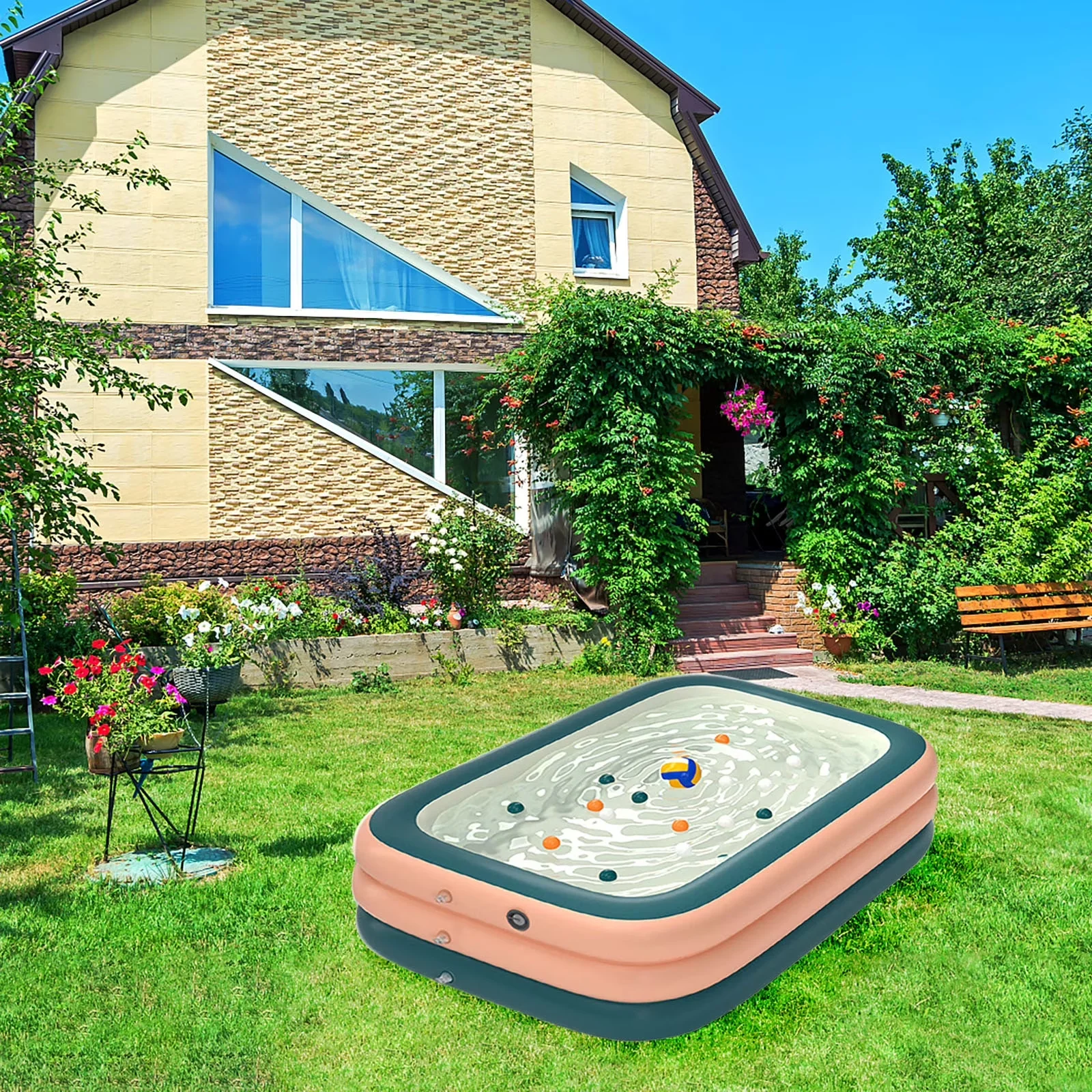 Modern Inflatable Pool with Family, 2.1m Square - Easy to Use Model 714BD1