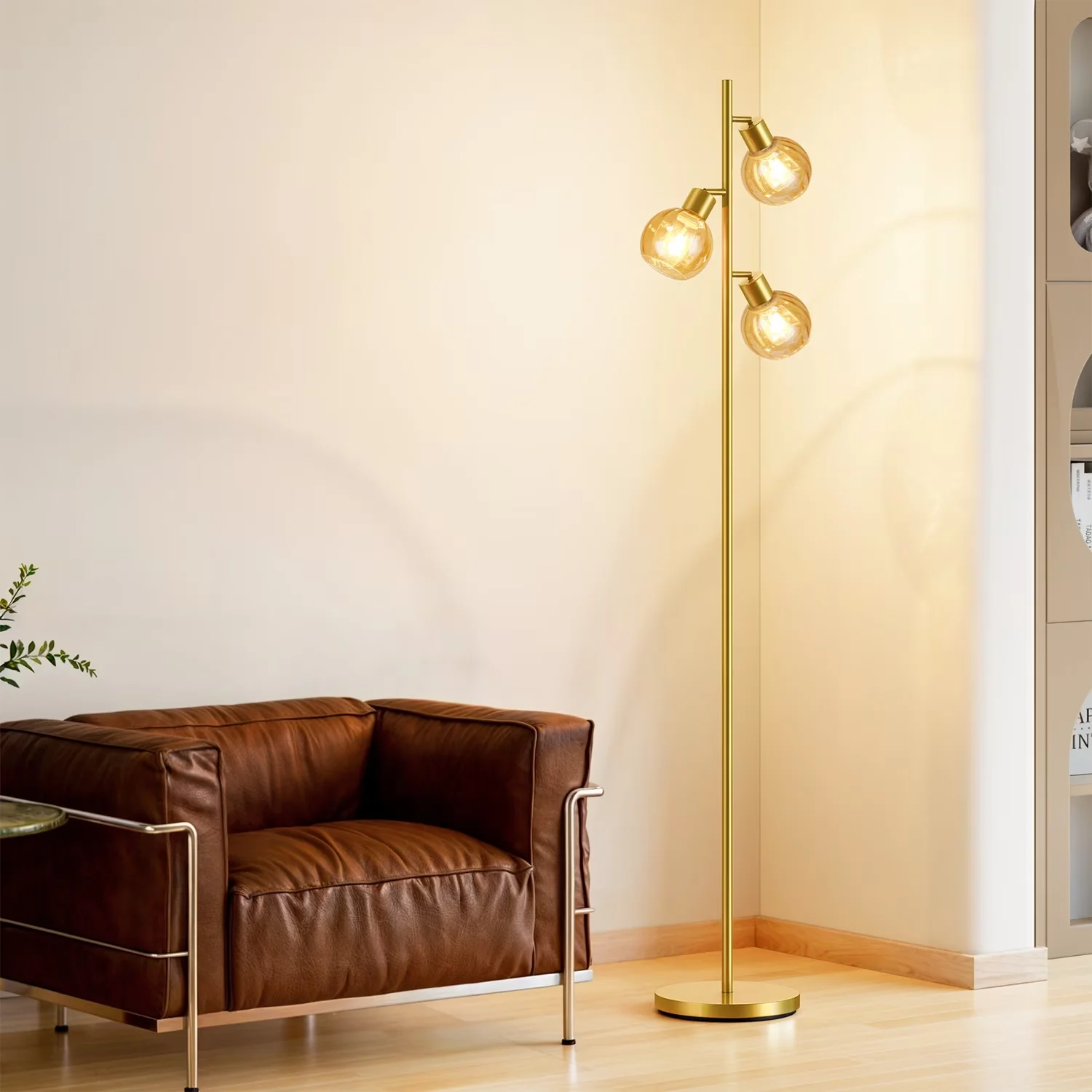 Classic Floor Lamp with LED, Modern, Energy Efficient - Gold Metal, Glass Model 46F4F3