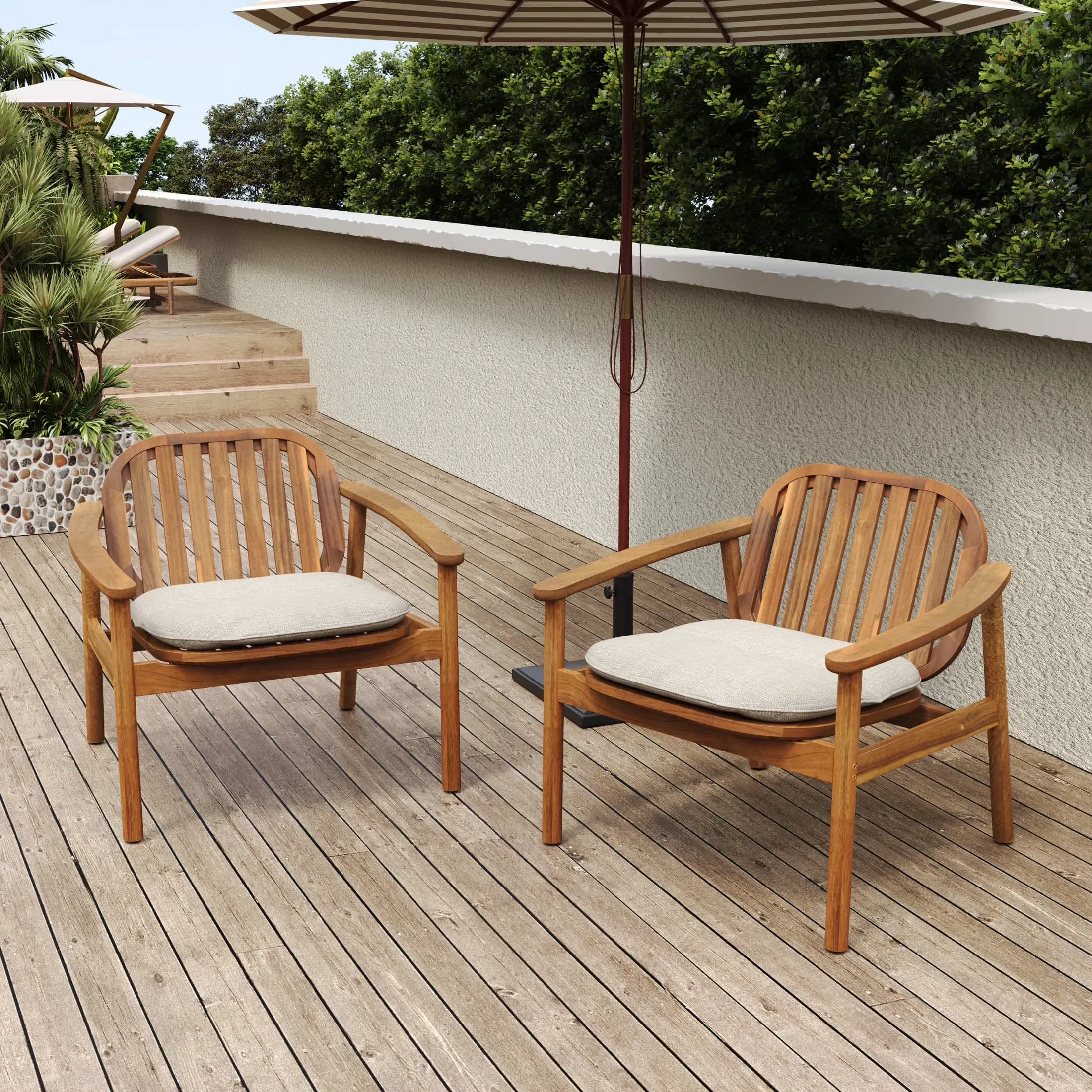 Classic Patio Chair with Modern, Water-Resistant, Cushion - Acacia Wood+Water-Resistant Fabric Brown Model 9C9E9D