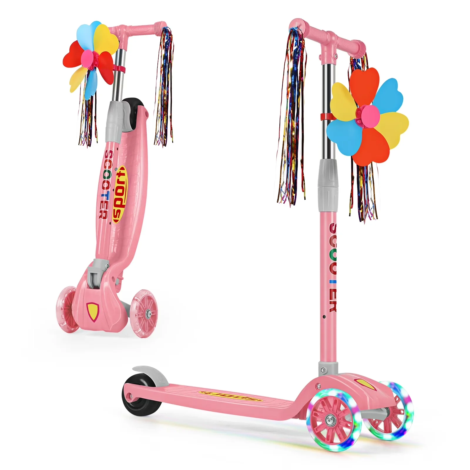 Innovative Scooter with LED, Foldable, 2-in-1 Adjustable Kick - Pink Aluminum, Plastic Model 3FE6DF