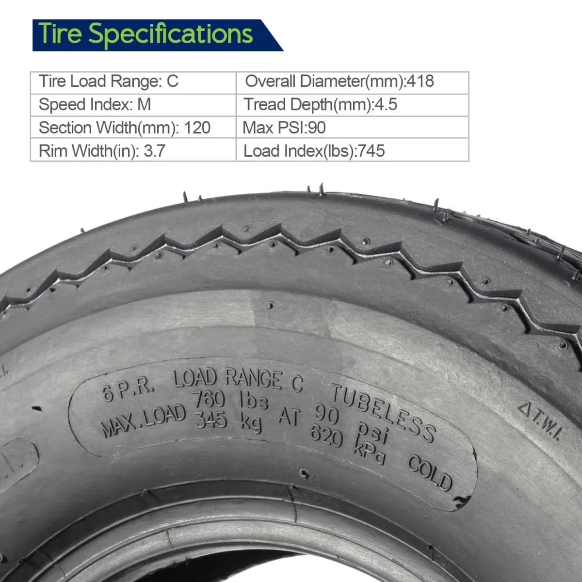 Versatile Trailer Tire with Durable Construction, Tire Type: Boat Trailer tire, Tire Size: 4.80-8 - Model 3FB722