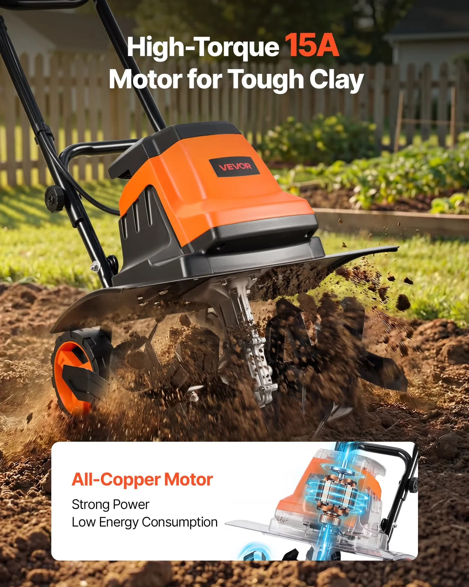 Reliable Trillers Cultivator with Steel Tines and Foldable Handle, Corded Electric Tiller - Model F443EC