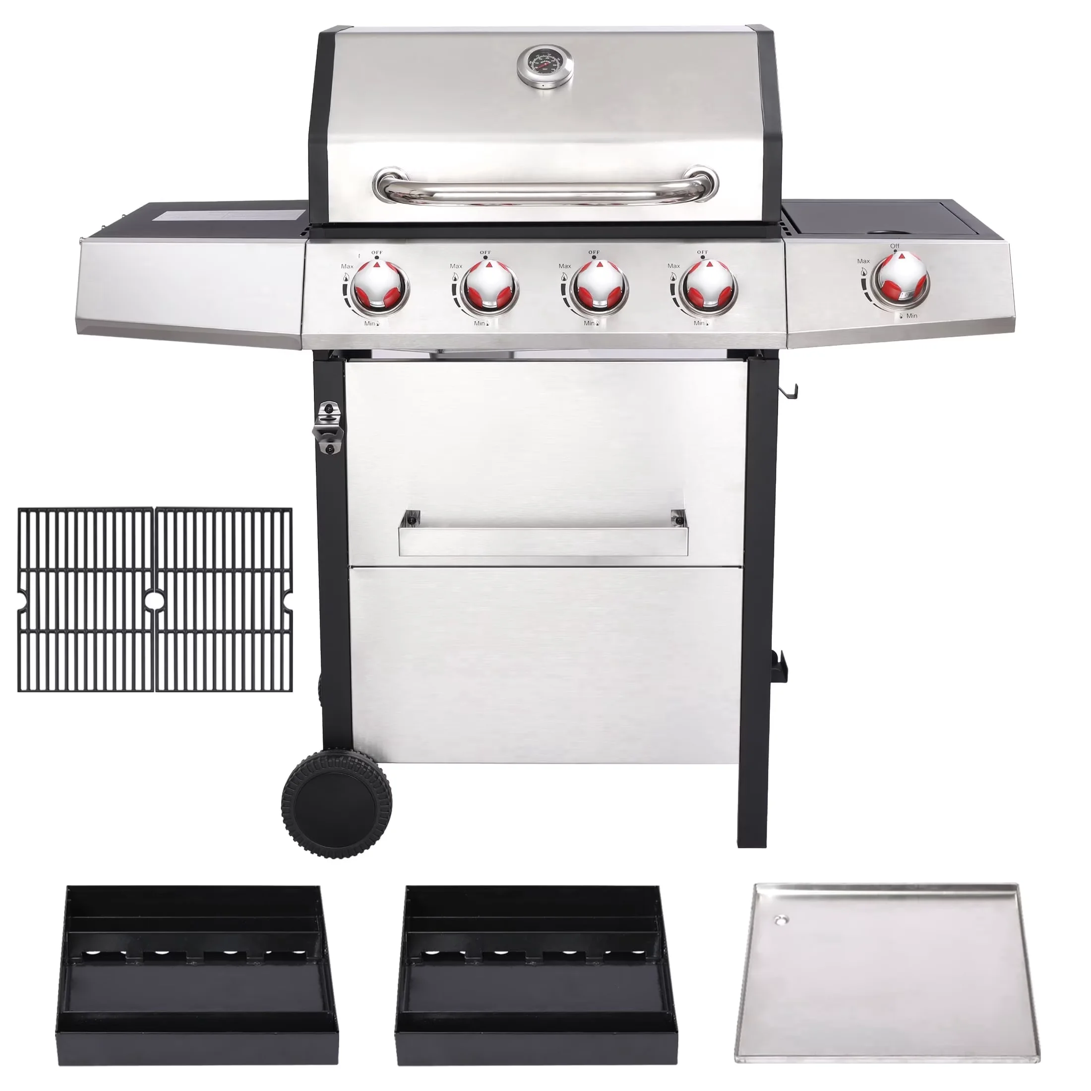 Gas Grill Stylish with 46750 BTU, Heat Thermometer - Stainless Steel Silver Model 56072F