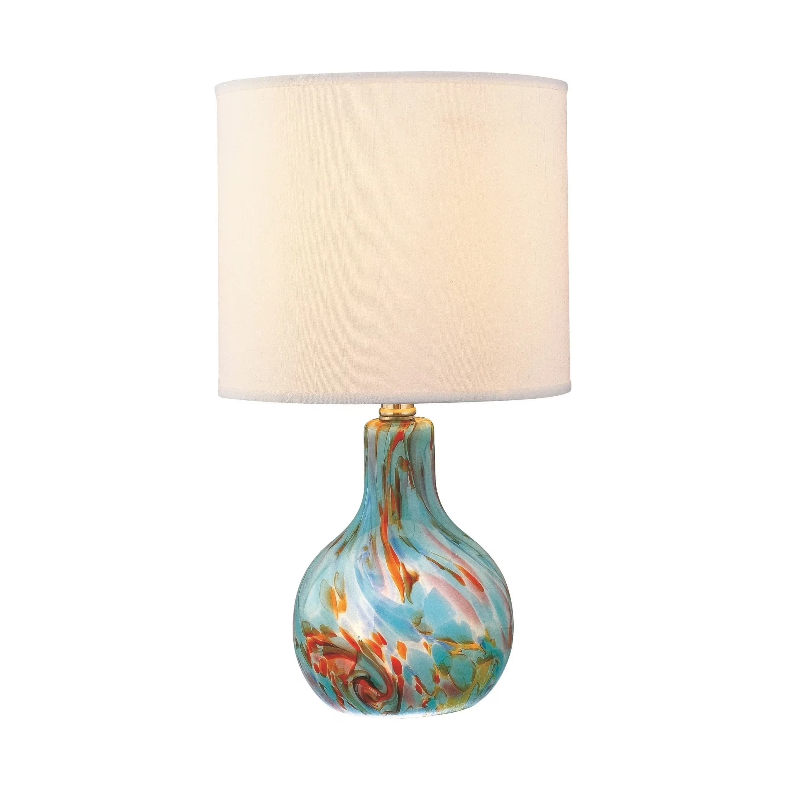 Premium Table Lamp with Incandescent, Dimmable, Transitional - Orange Aqua Glass Model F8A4BE