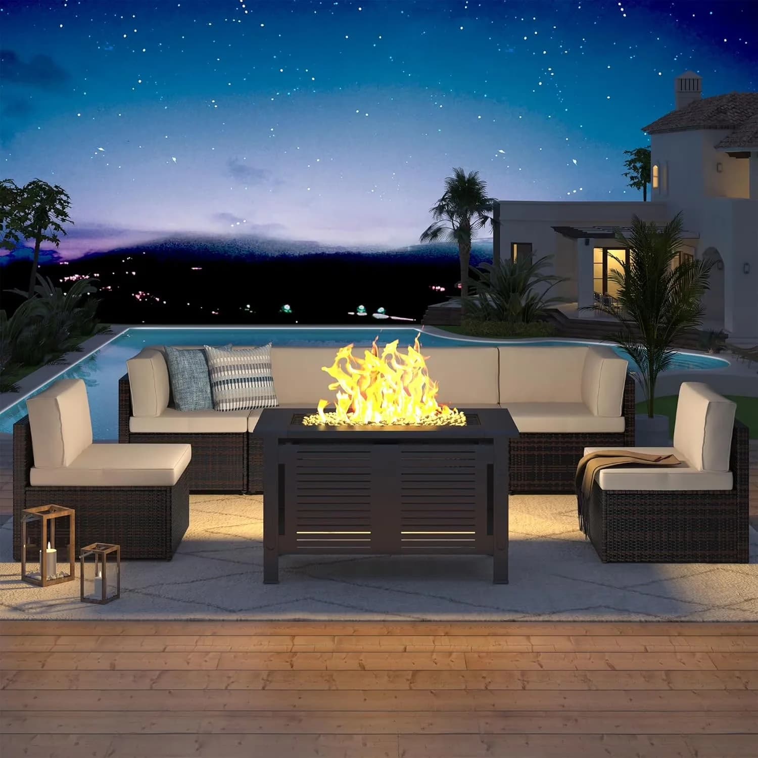 Classic Patio Conversation Set with Weatherproof, Shape: Rectangular - Beige Pe Rattan, Steel Model FAD845